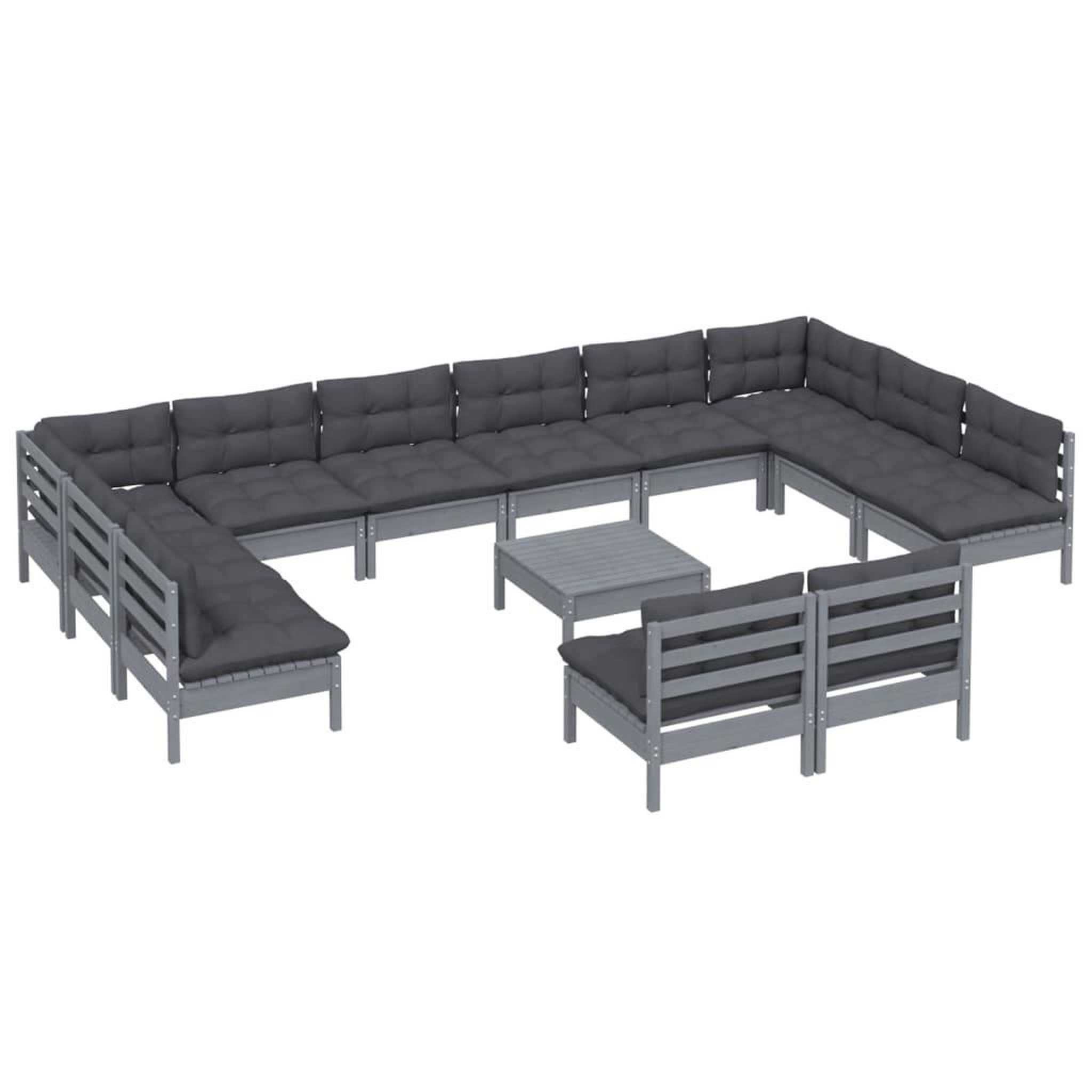 Voir la diapositive 3 : VIDAXL Salon de jardin 13 pcs avec coussins Gris Bois de pin solide