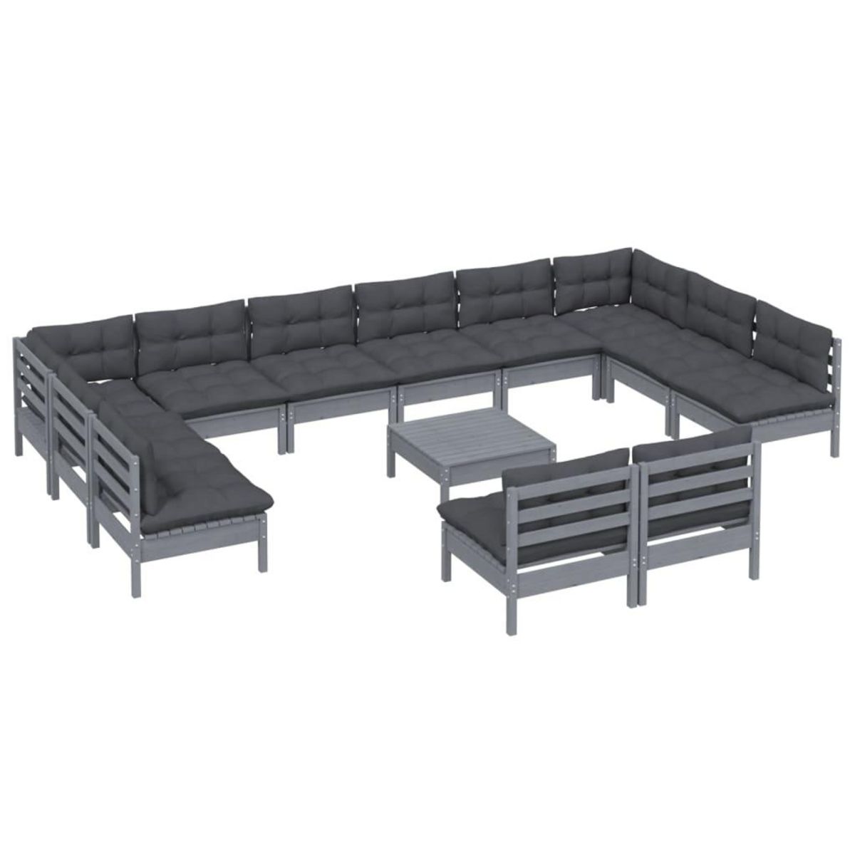VIDAXL Salon de jardin 13 pcs avec coussins Gris Bois de pin solide
