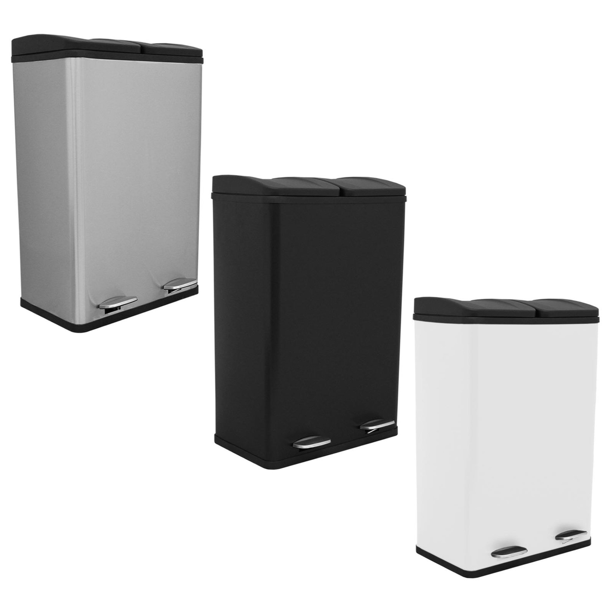 Monster Poubelle de Recyclage à Double Bac 60L. Coloris disponibles : Noir, Gris, Blanc