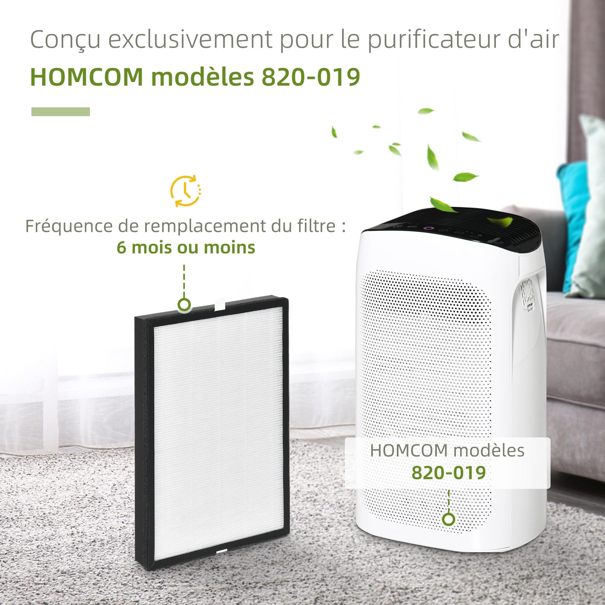 Voir la diapositive 4 : HOMCOM HOMCOM Filtre pour purificateur d'air réf. 823-019 - filtre 3 en 1 avec filtre à charbon actif, filtre HEPA - blanc noir