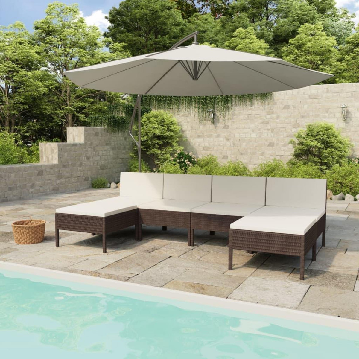 VIDAXL Salon de jardin 6 pcs avec coussins Resine tressee Marron