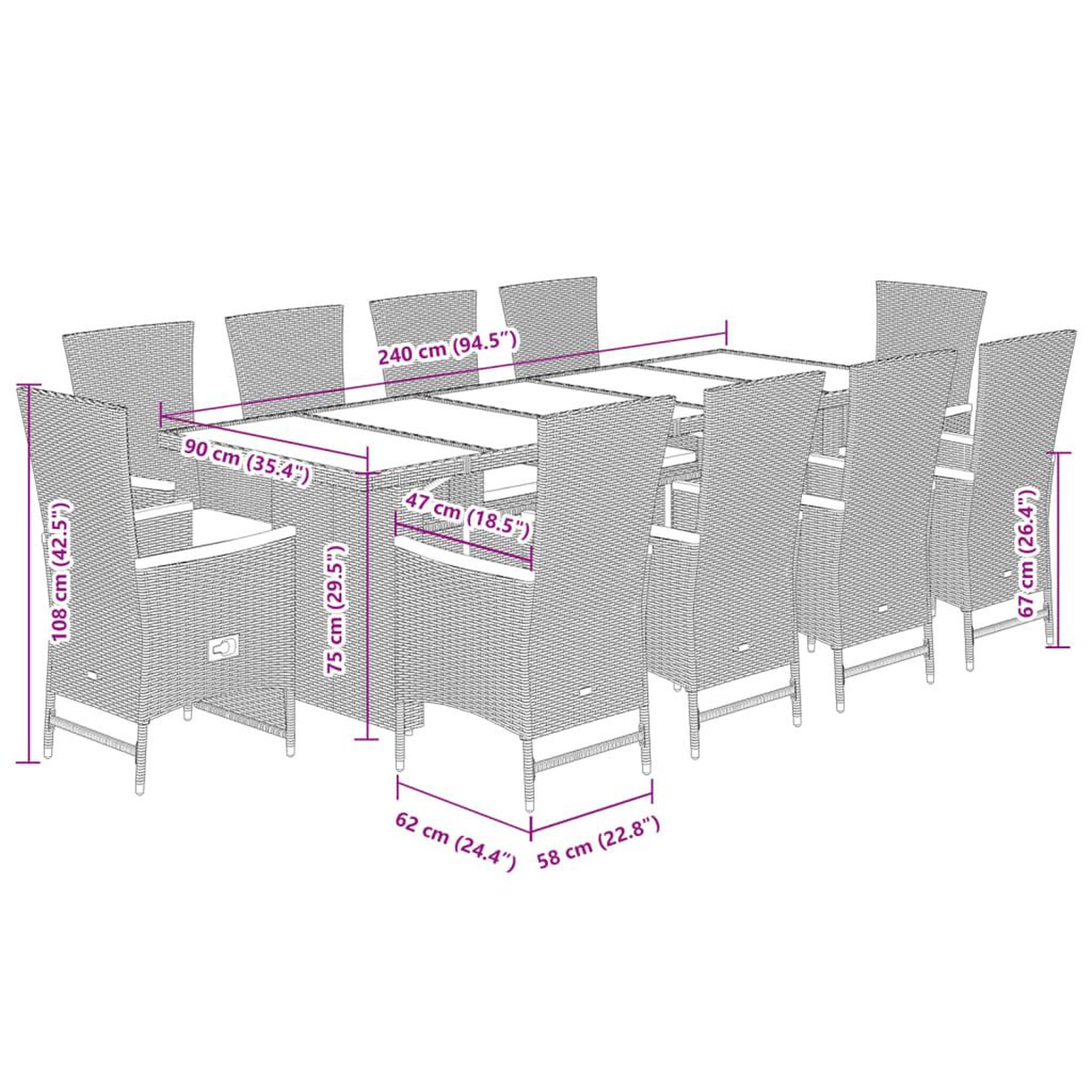 Voir la diapositive 6 : VIDAXL Ensemble a manger de jardin 11 pcs coussins noir resine tressee