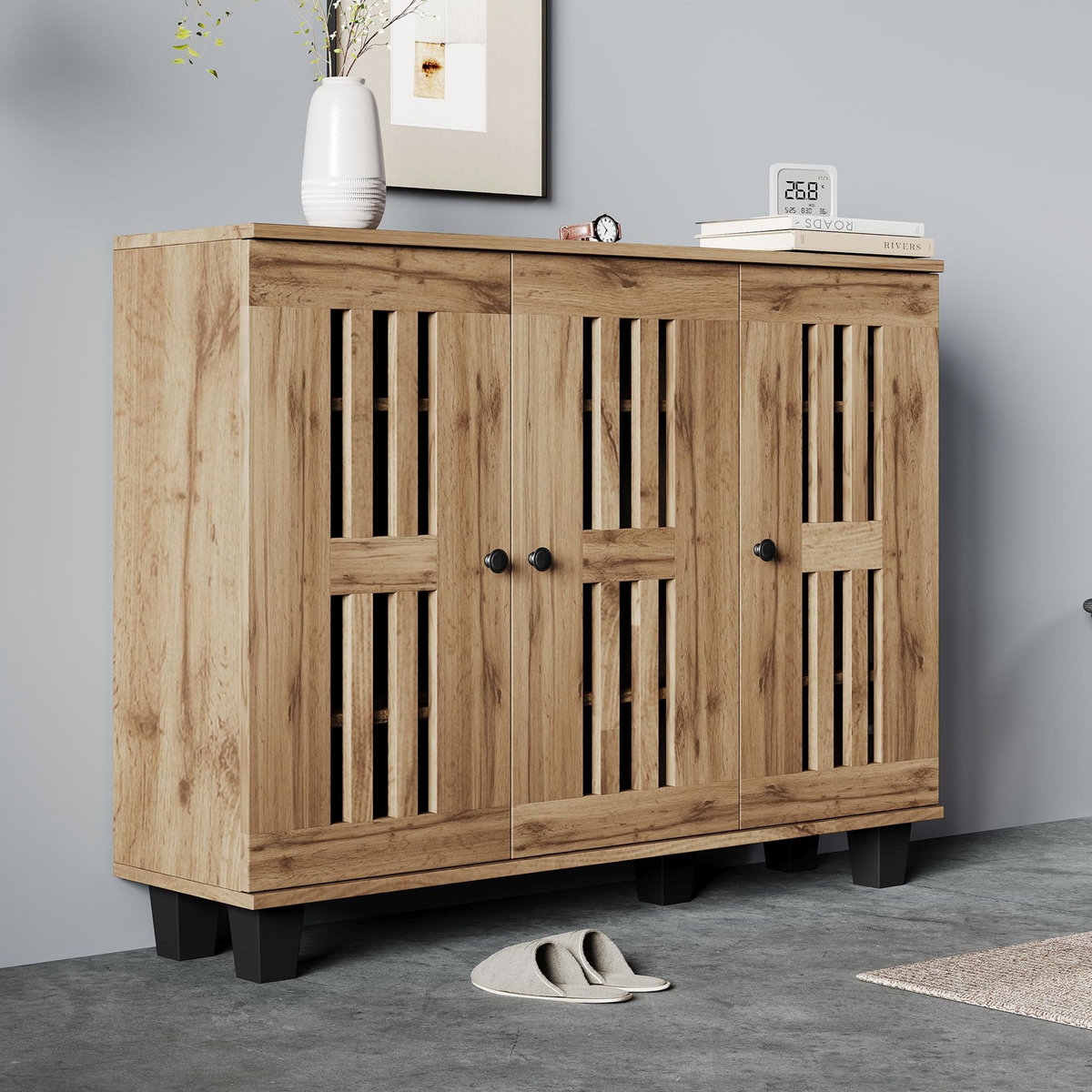 MERAX Buffet 3 porte(s) 0 tiroir(s) - 120 cm naturel panneaux de particules