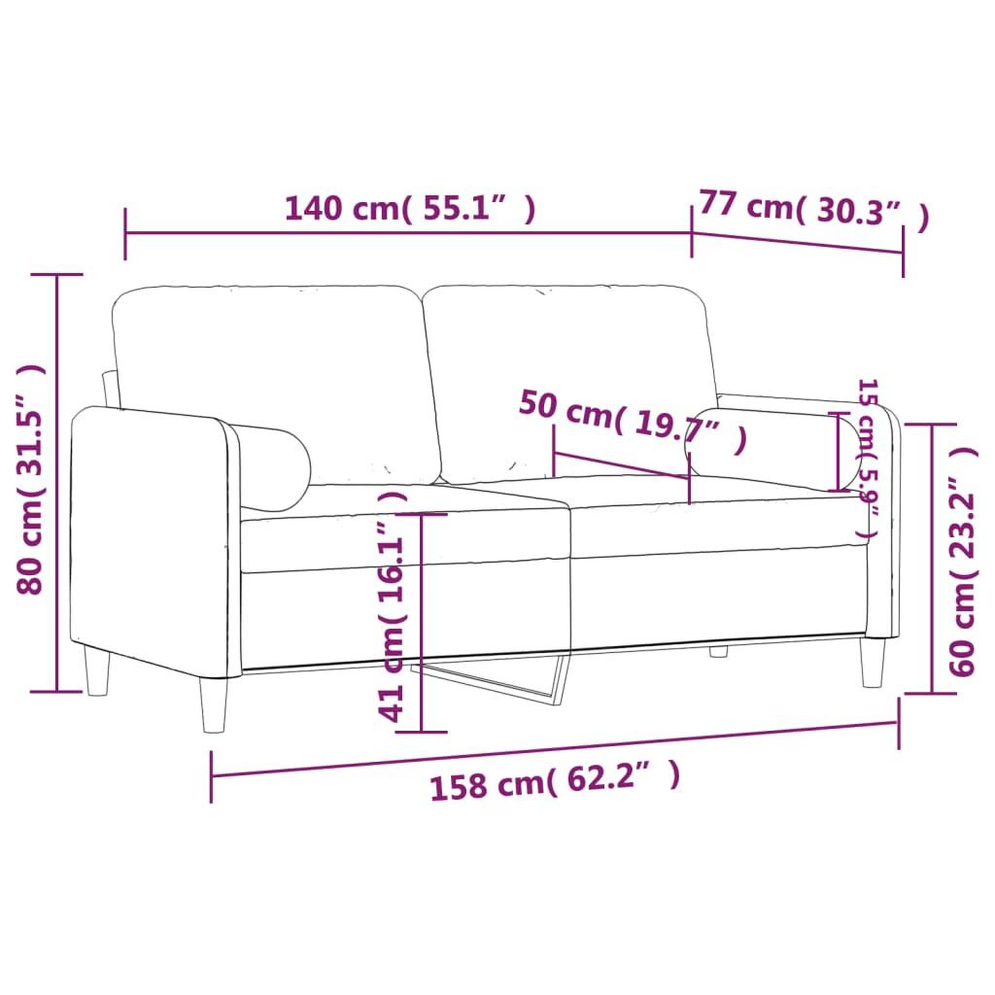 Voir la diapositive 6 : VIDAXL Canape 2 places avec oreillers decoratifs rose 140 cm velours