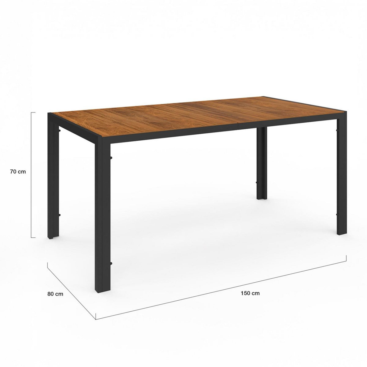 ID MARKET Salon de jardin NOUMEA table 150 cm plateau verre trempé effet bois et 6 chaises empilables noir et bois