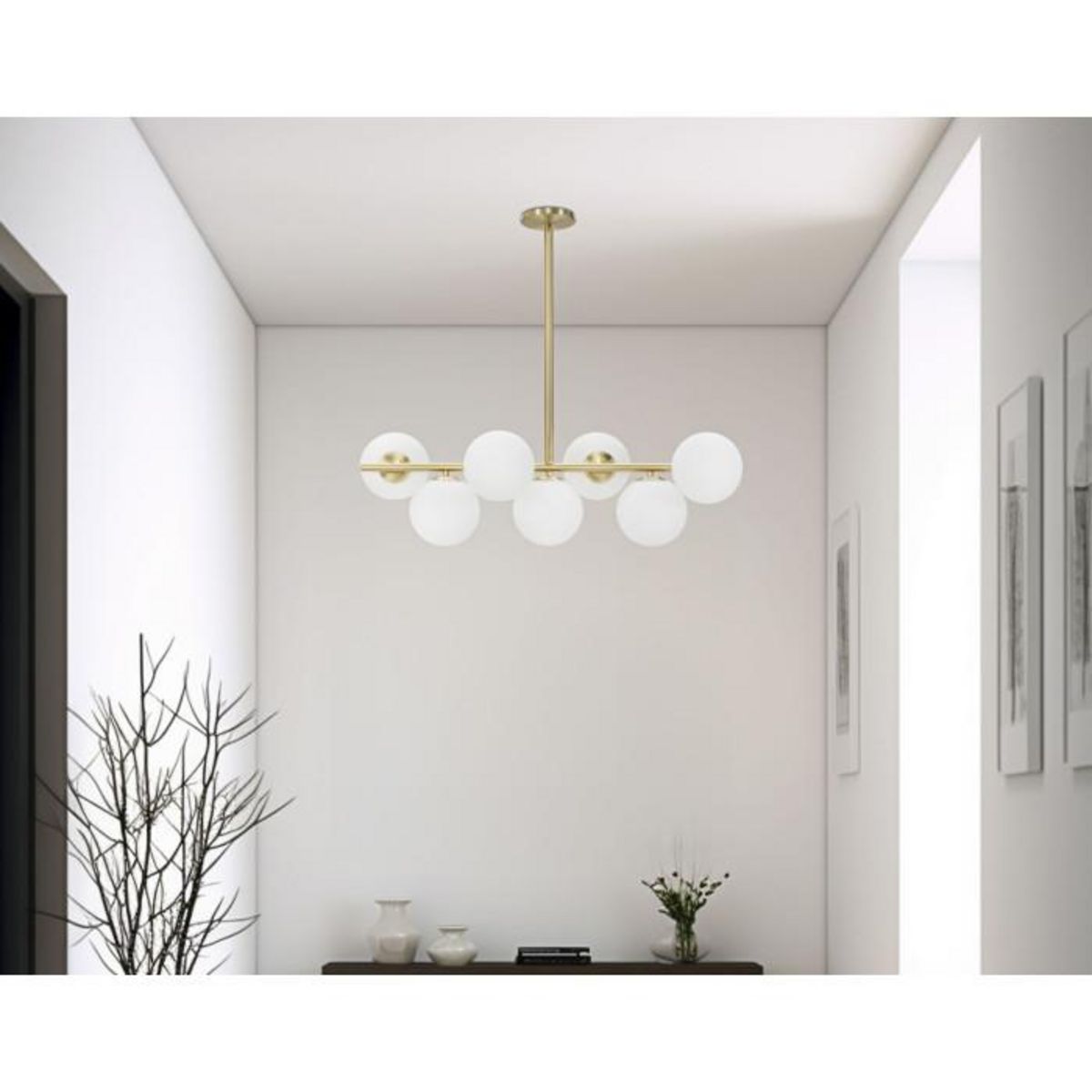 Paris Prix Lampe Suspension 7 Sphères  Glamy Luci  81cm Blanc & Or