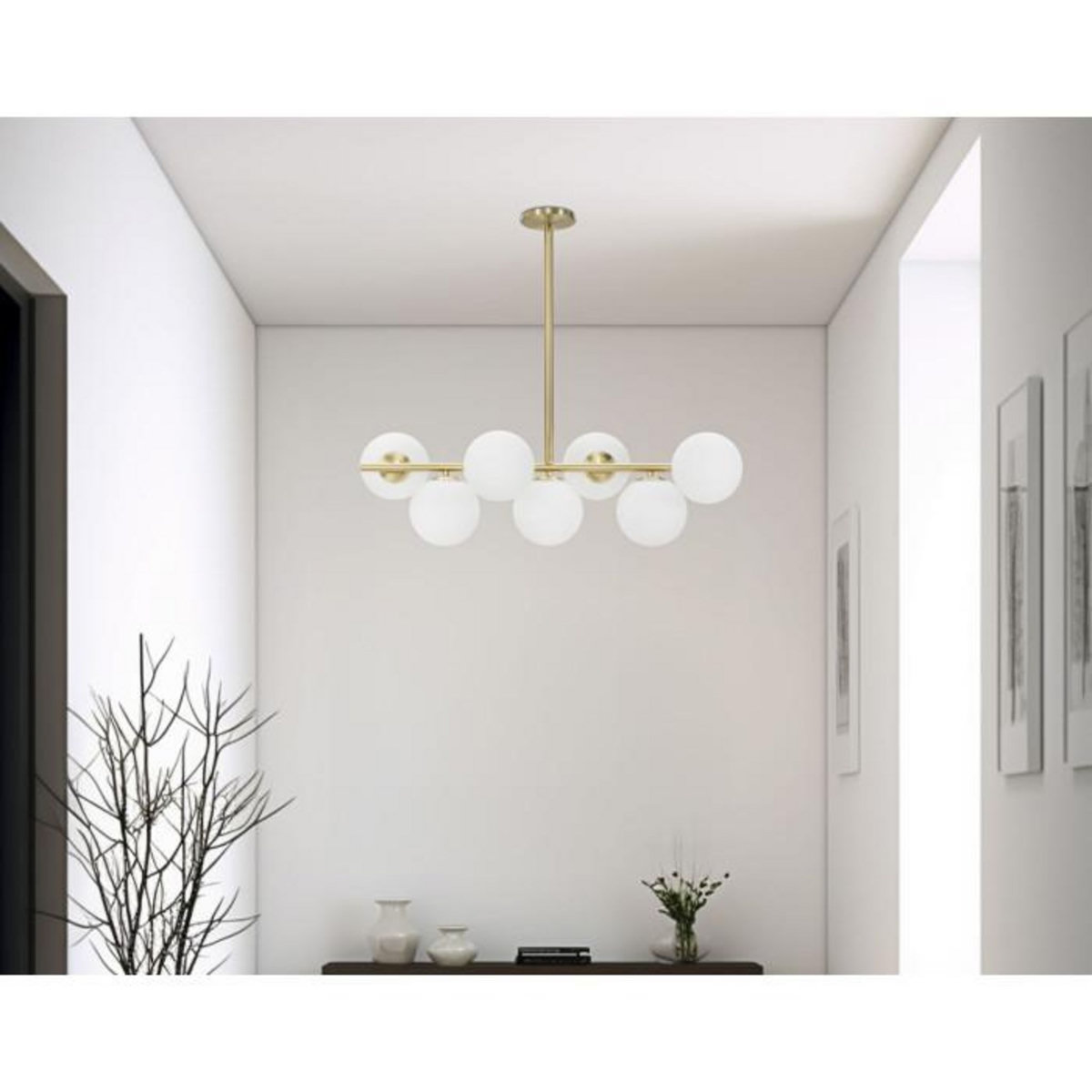 Paris Prix Lampe Suspension 7 Sphères  Glamy Luci  81cm Blanc & Or