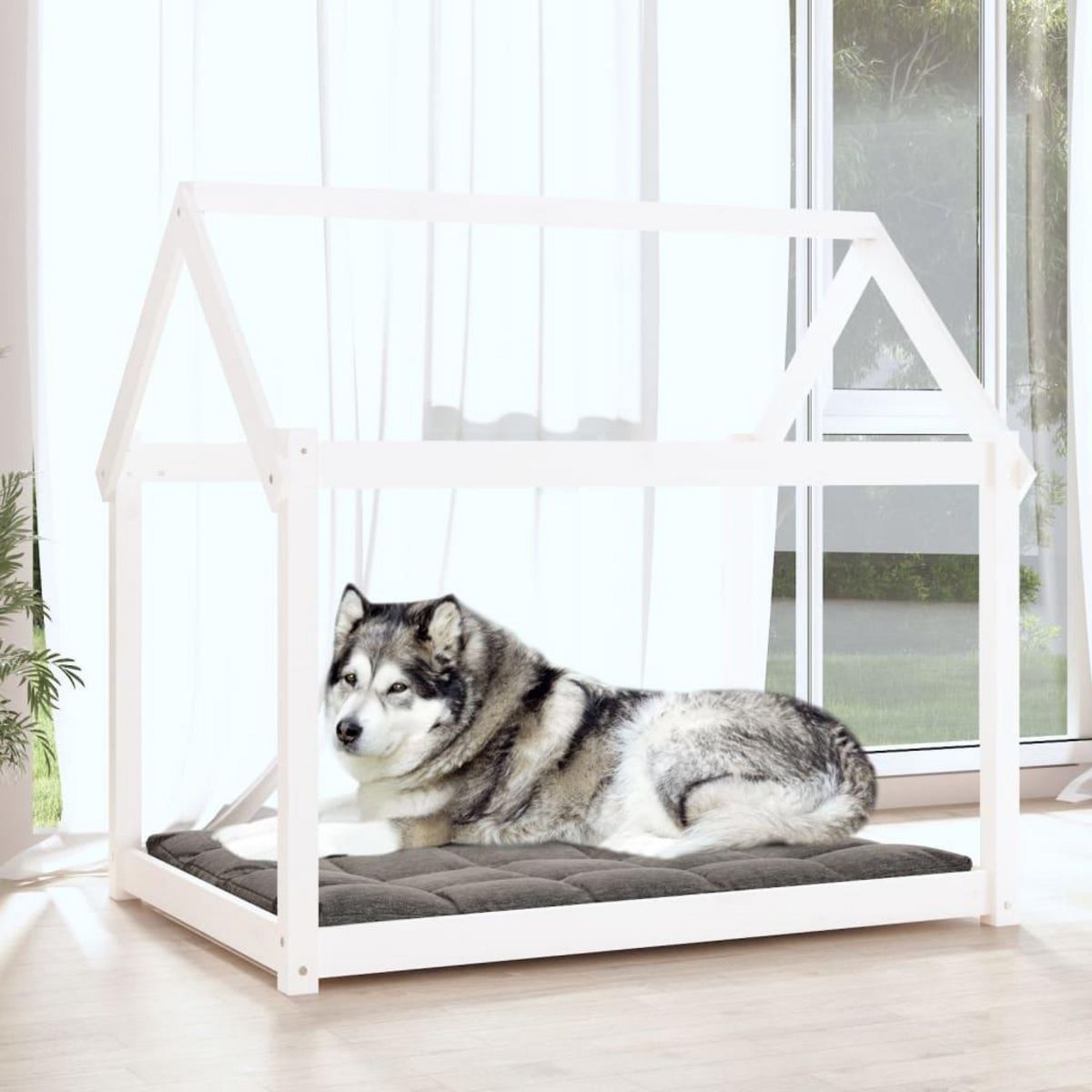 VIDAXL Lit pour chien Blanc 111x80x100 cm Bois de pin solide