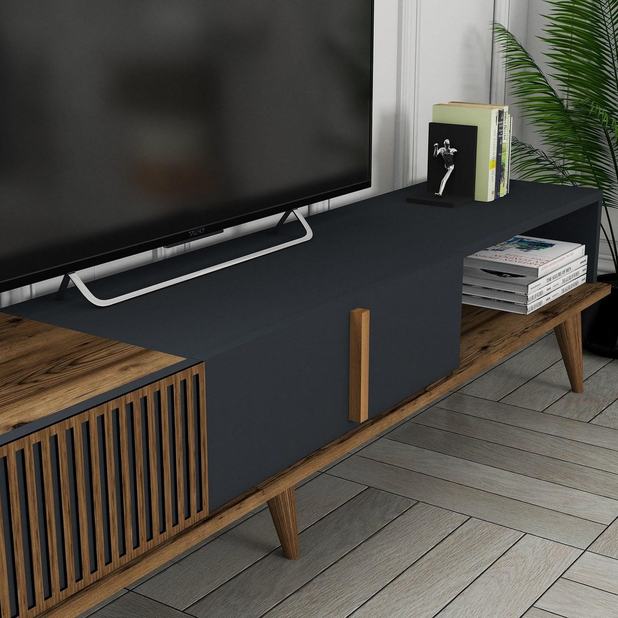 Voir la diapositive 4 : Habitat et Jardin Meuble tv en bois  milan  - 180 x 35 x 40 cm - noyer, anthracite