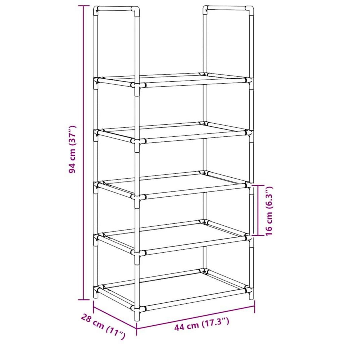 VIDAXL Etagere a chaussures 5 niveaux 44x28x94 cm tissu non-tisse