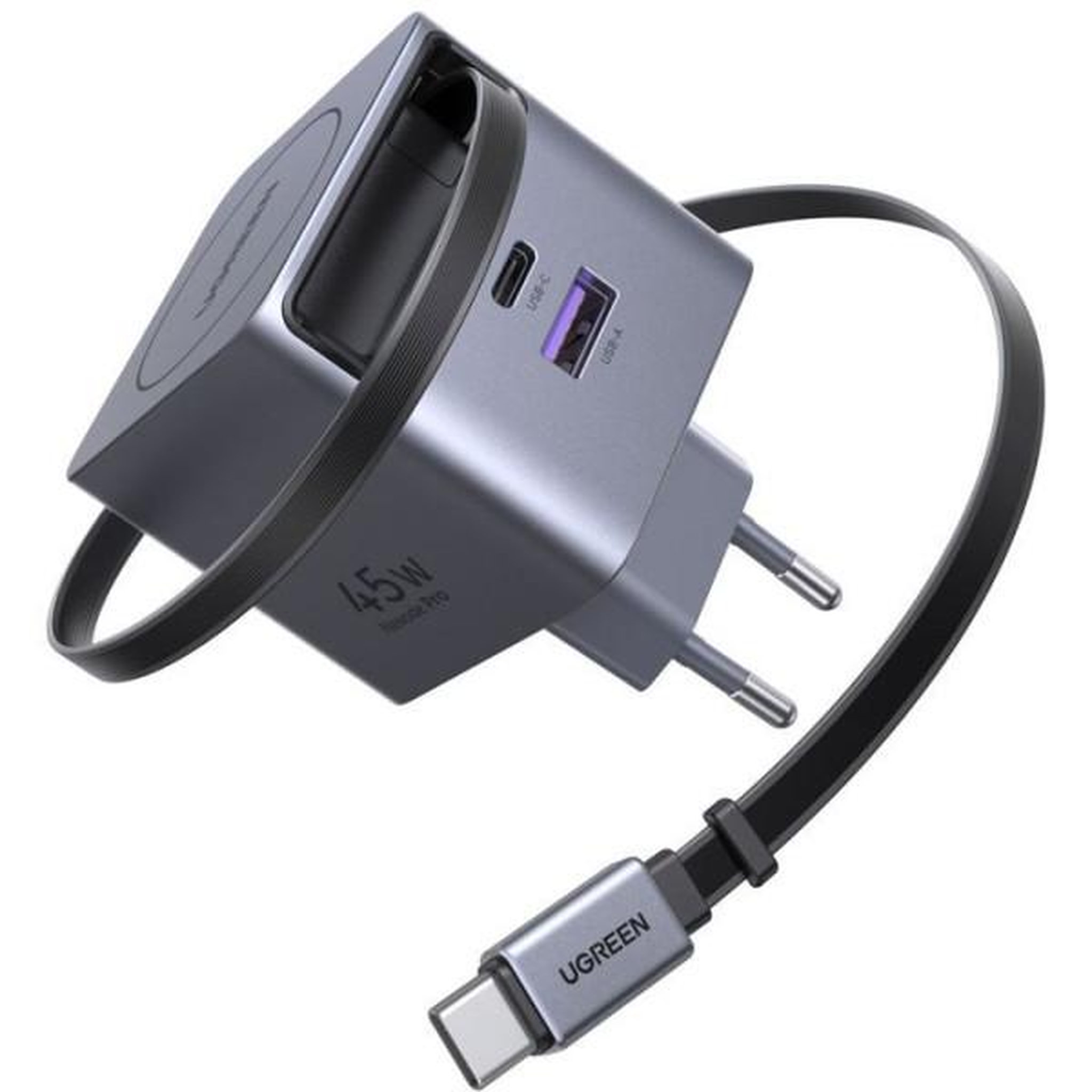 UGREEN Chargeur secteur - ugreen - 45w - usb-a et usb-c - rétractable - noir