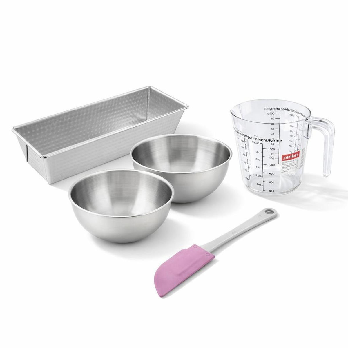 ZENKER Set de 5 ustensiles de pâtisserie moule à gâteaux bols spatule et verre doseur Zenker Silver