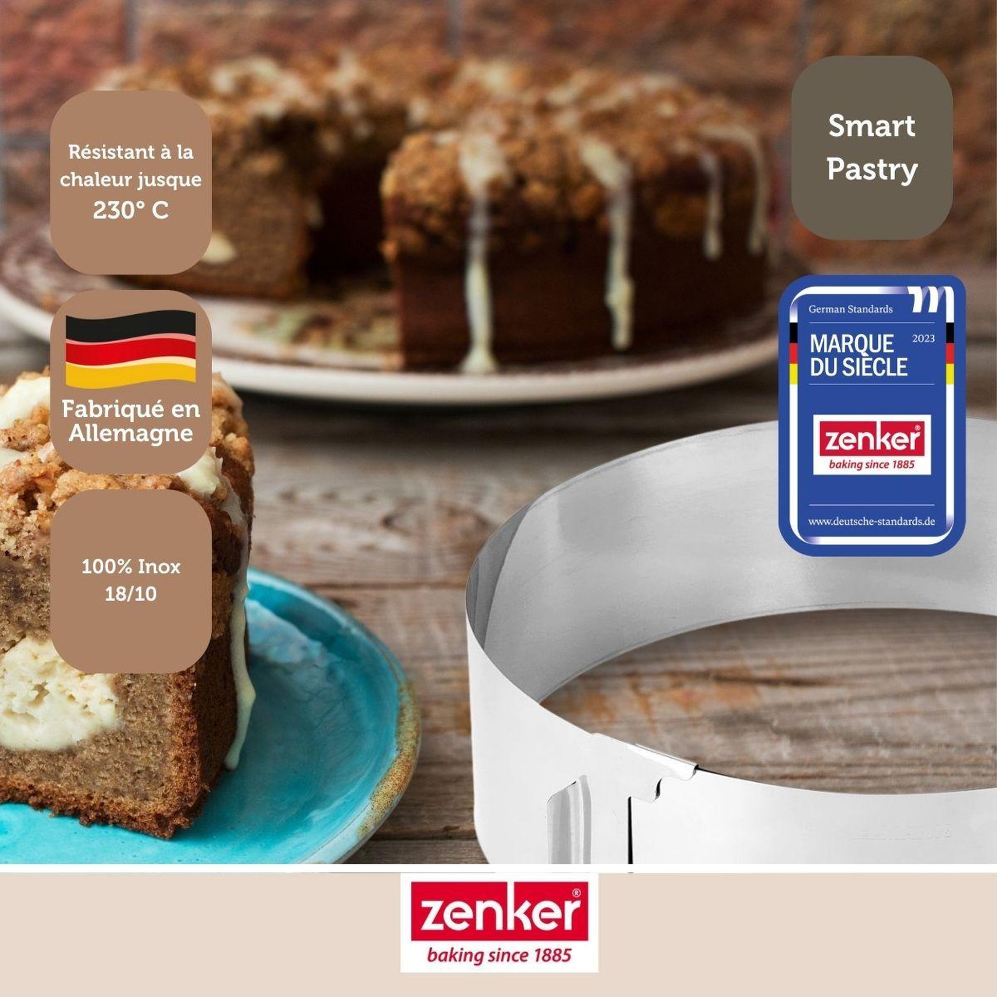 Voir la diapositive 2 : ZENKER Lot de 2 cercles à pâtisserie 15/30 cm en inox zenker smart pastry