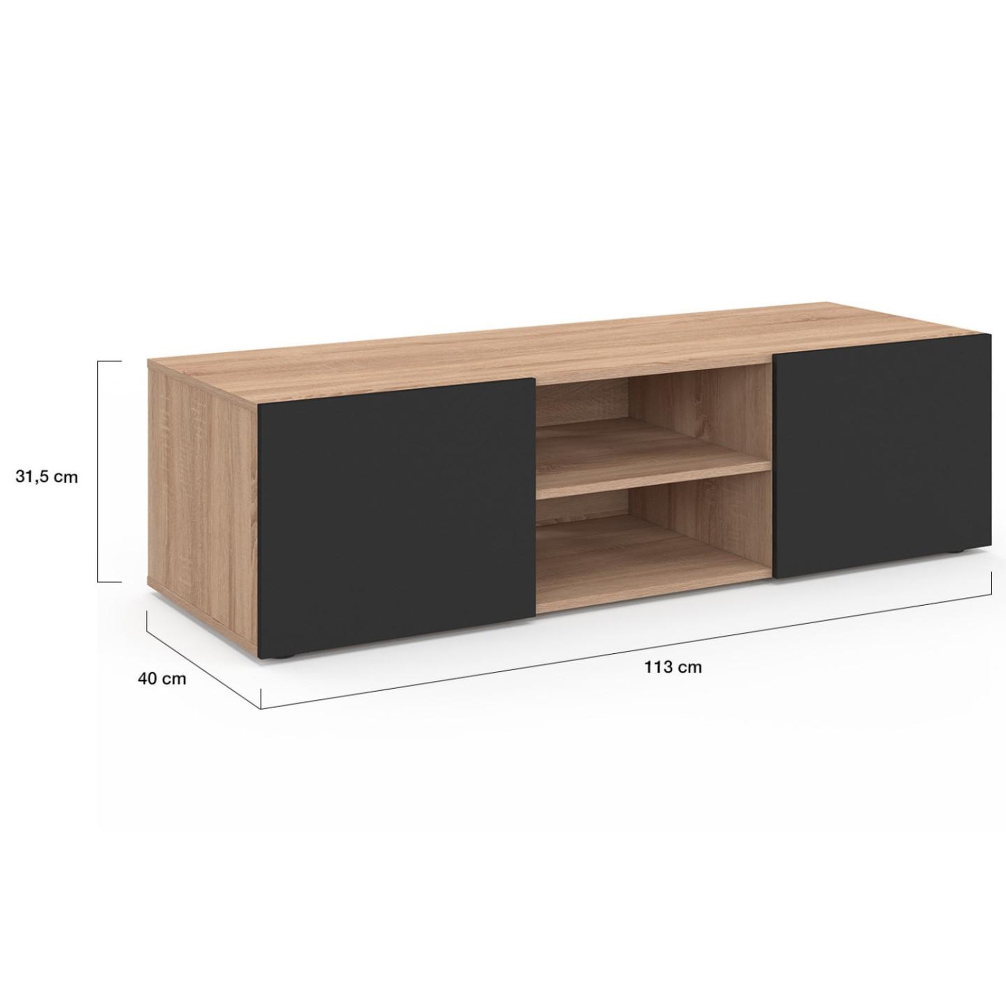 Voir la diapositive 5 : ID MARKET Meuble tv 113 cm eli bois façon hêtre portes noires