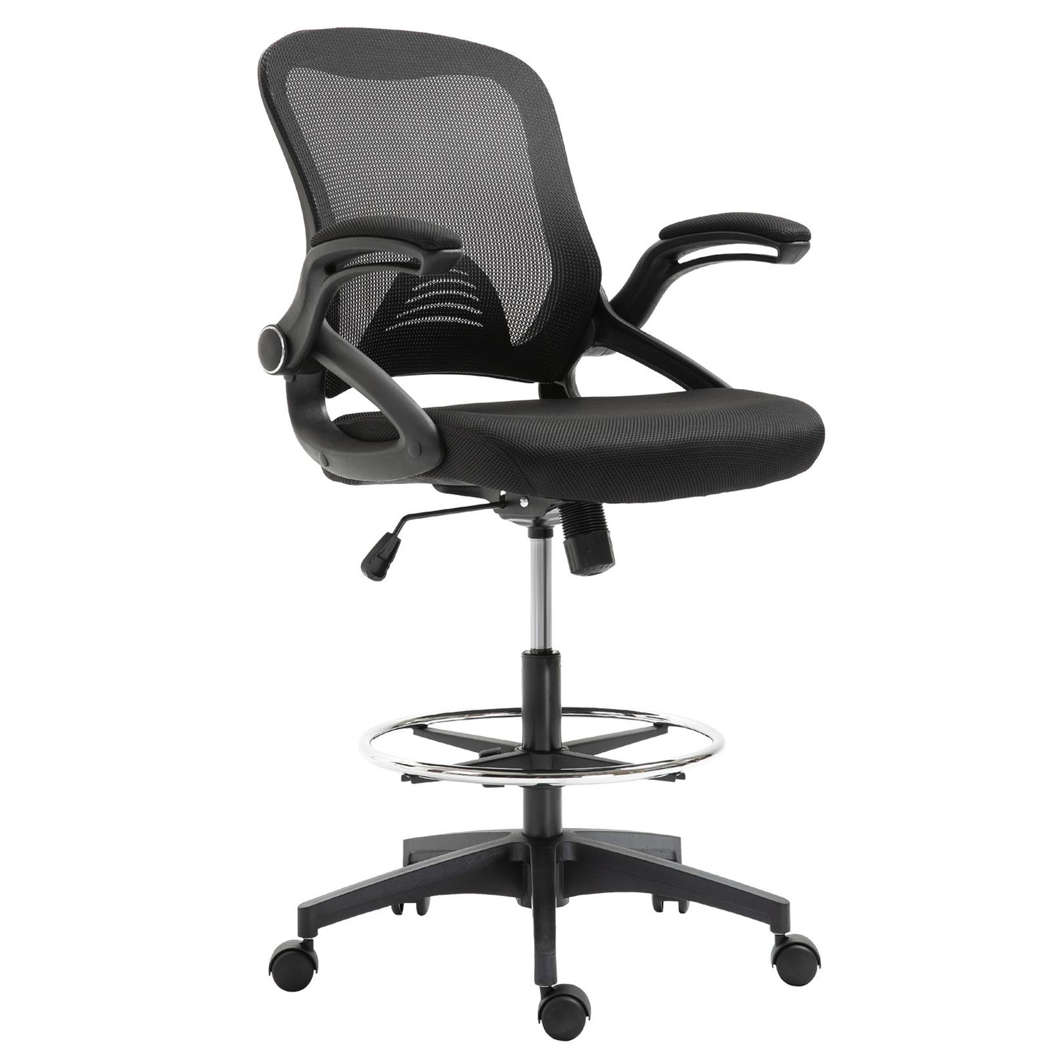 HOMCOM Fauteuil de bureau chaise de bureau assise haute réglable dim. 64L x 60l x 106-126H cm pivotant 360° maille respirante noir