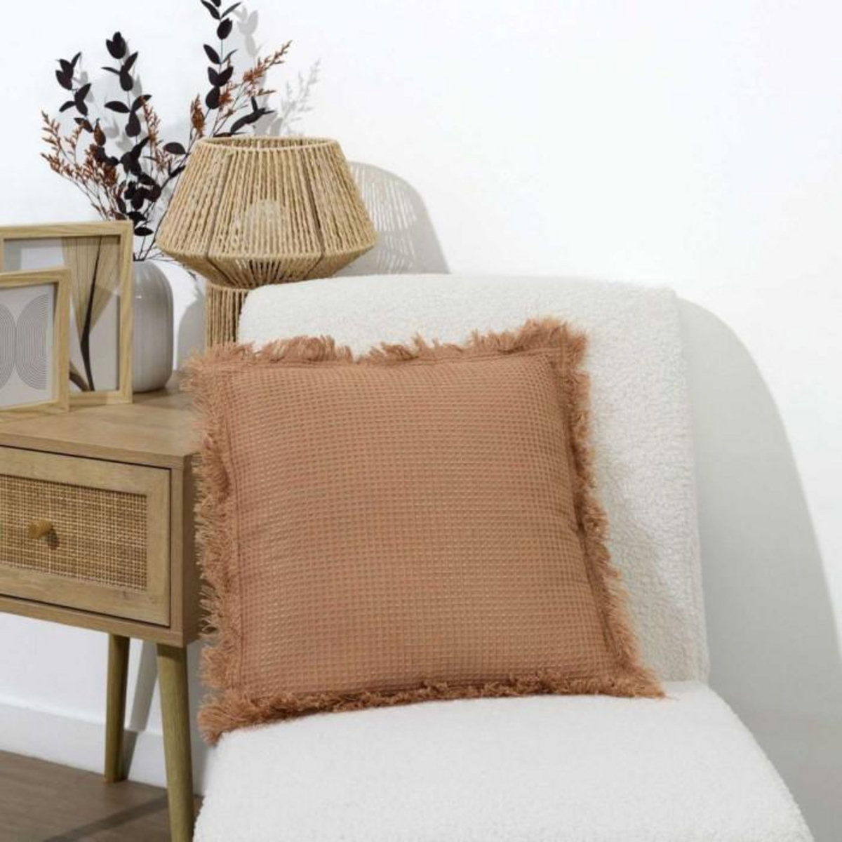 Paris Prix Coussin Déco Déhoussable  Gaufré  40x40cm Ocre