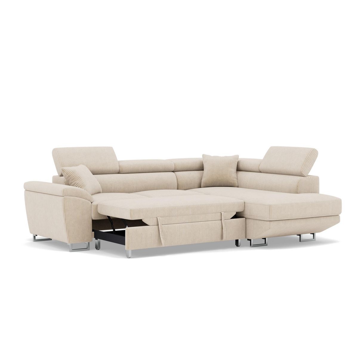 BEST MOBILIER Baoji - canapé d'angle droit 5 places convertible avec têtières et coffre en velours côtelé