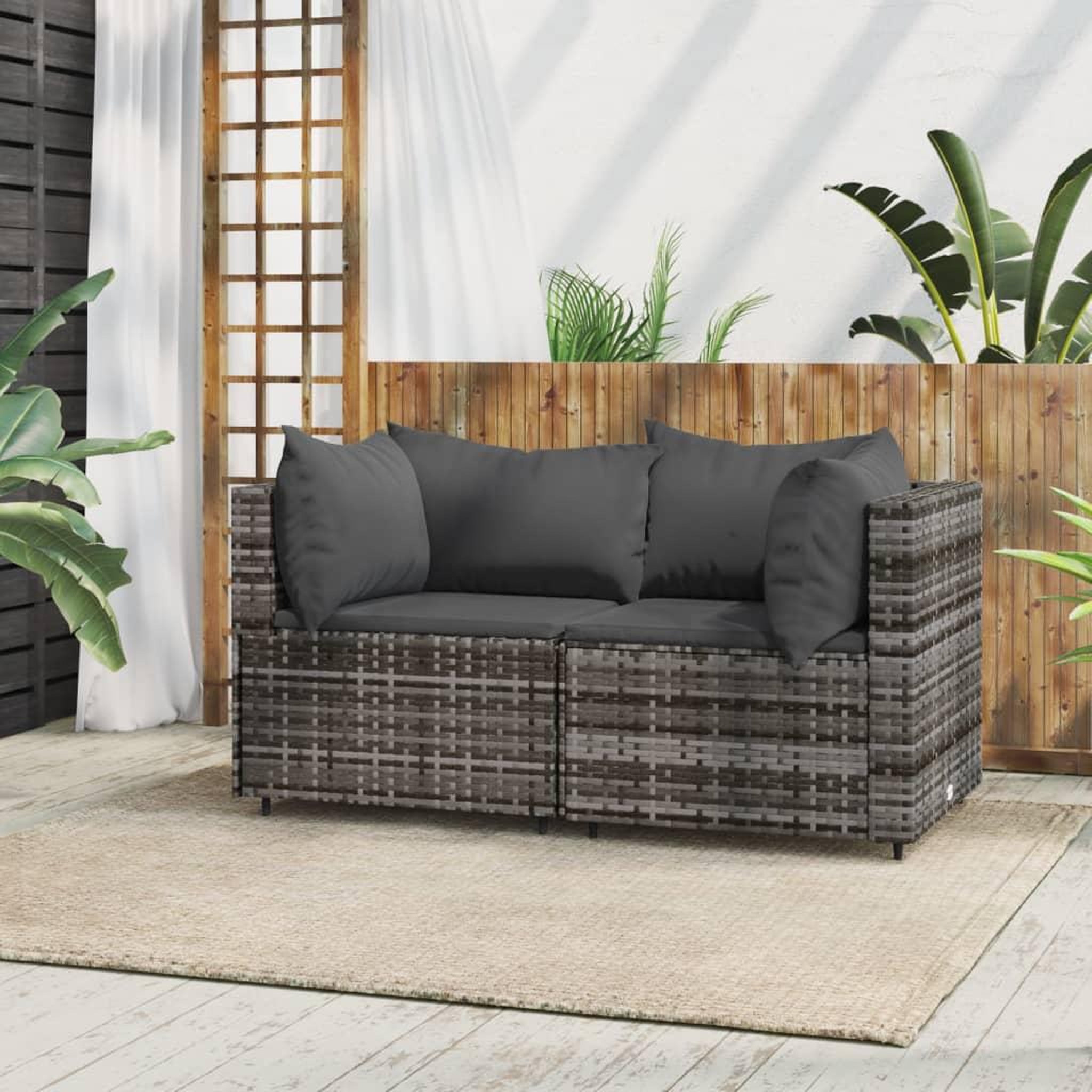 VIDAXL Canapes d'angle de jardin et coussins 2 pcs gris resine tressee