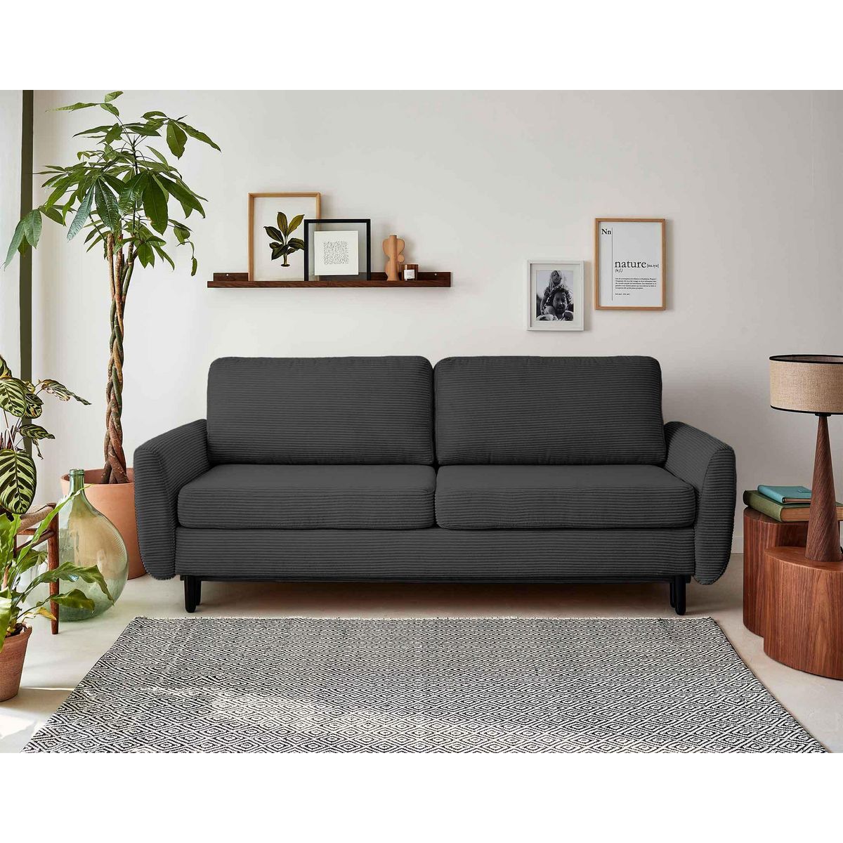 LISA DESIGN Dan - canapé 3 places - convertible avec coffre - en velours côtelé