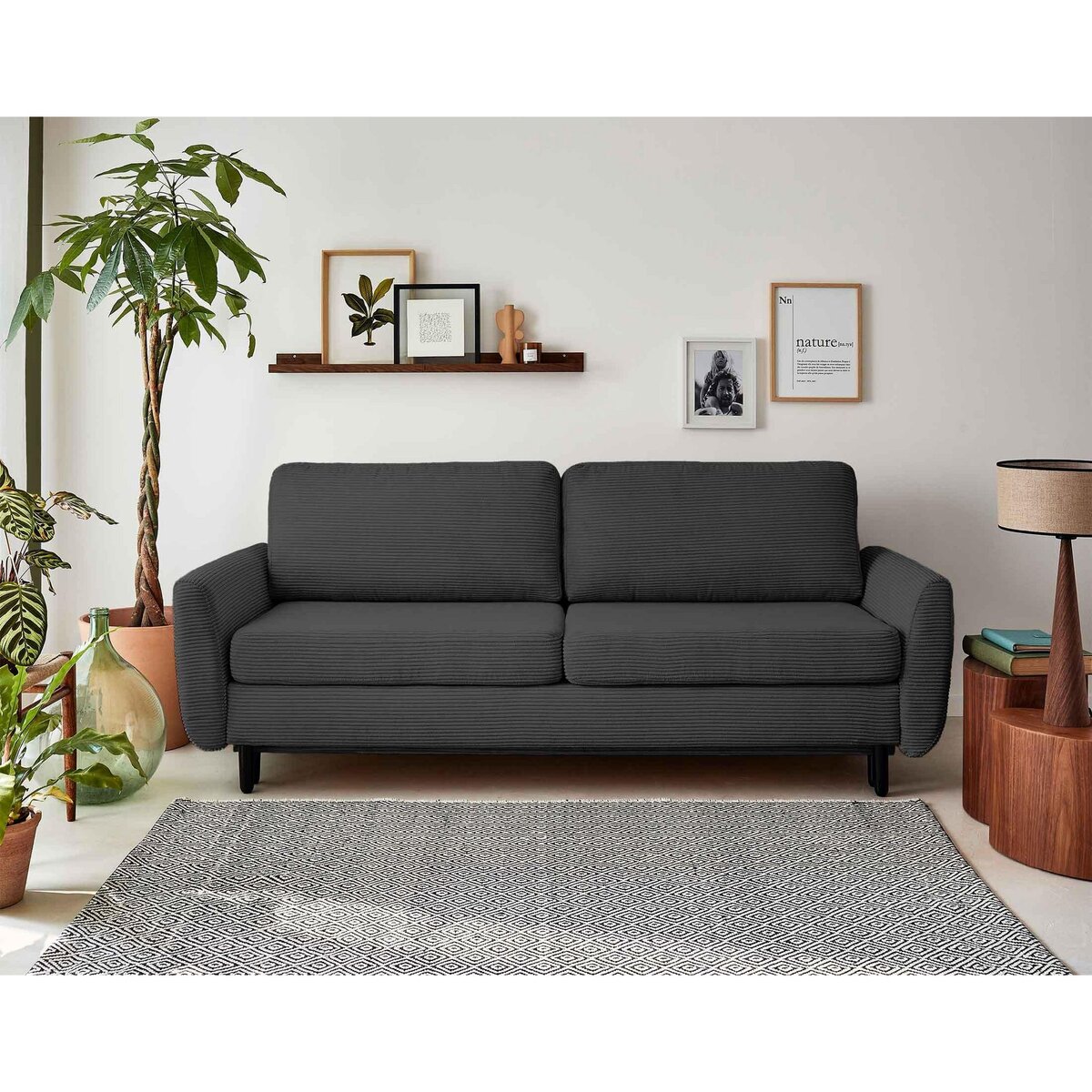 LISA DESIGN Dan - canapé 3 places - convertible avec coffre - en velours côtelé