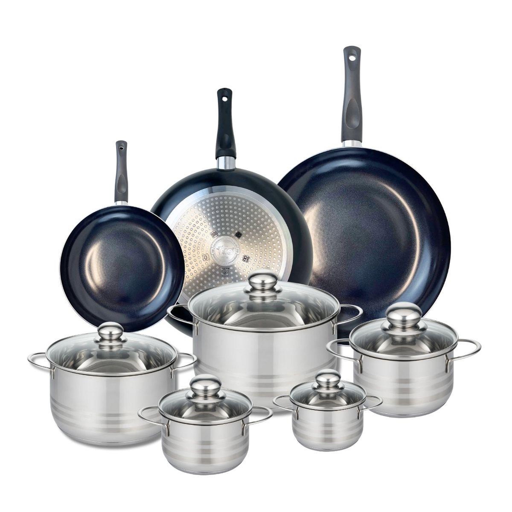 ELO Ensemble de 3 poêles de cuisson 20, 28 et 32 cm et 5 faitouts 12, 14, 16, 20 et 24 cm elo prima brillant