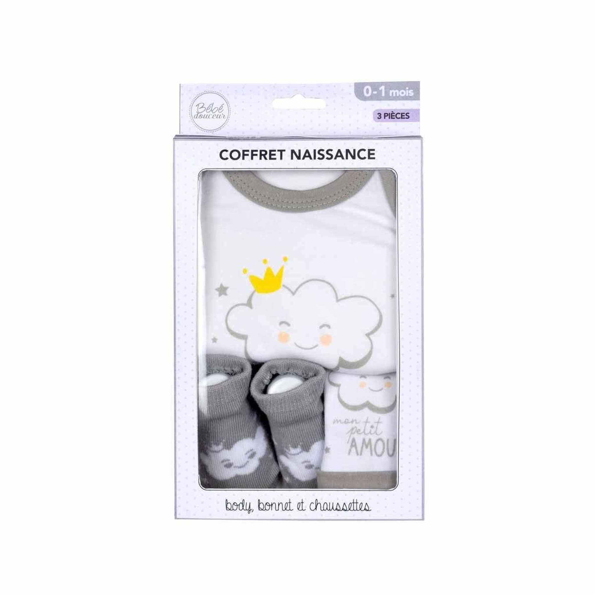Voir la diapositive 2 : HOMEA Coffret naissance 3 pièces  nuage  0 à 1 mois gris