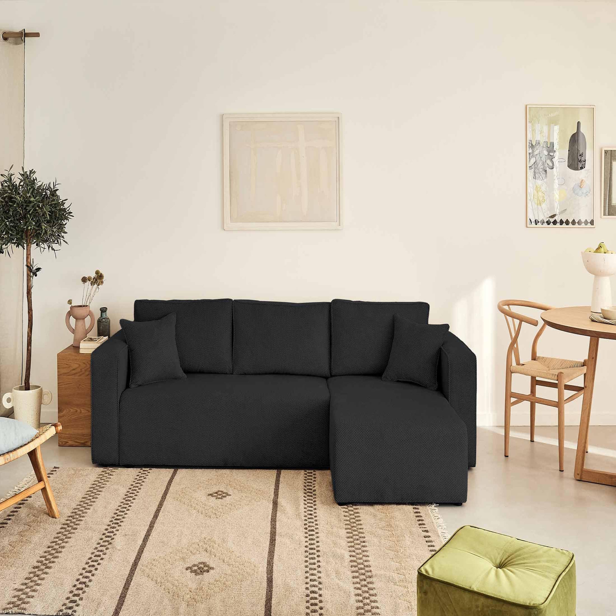 Voir la diapositive 6 : BEST MOBILIER Topaze - canapé d'angle réversible - 4 places - convertible avec coffre - en velours texturé