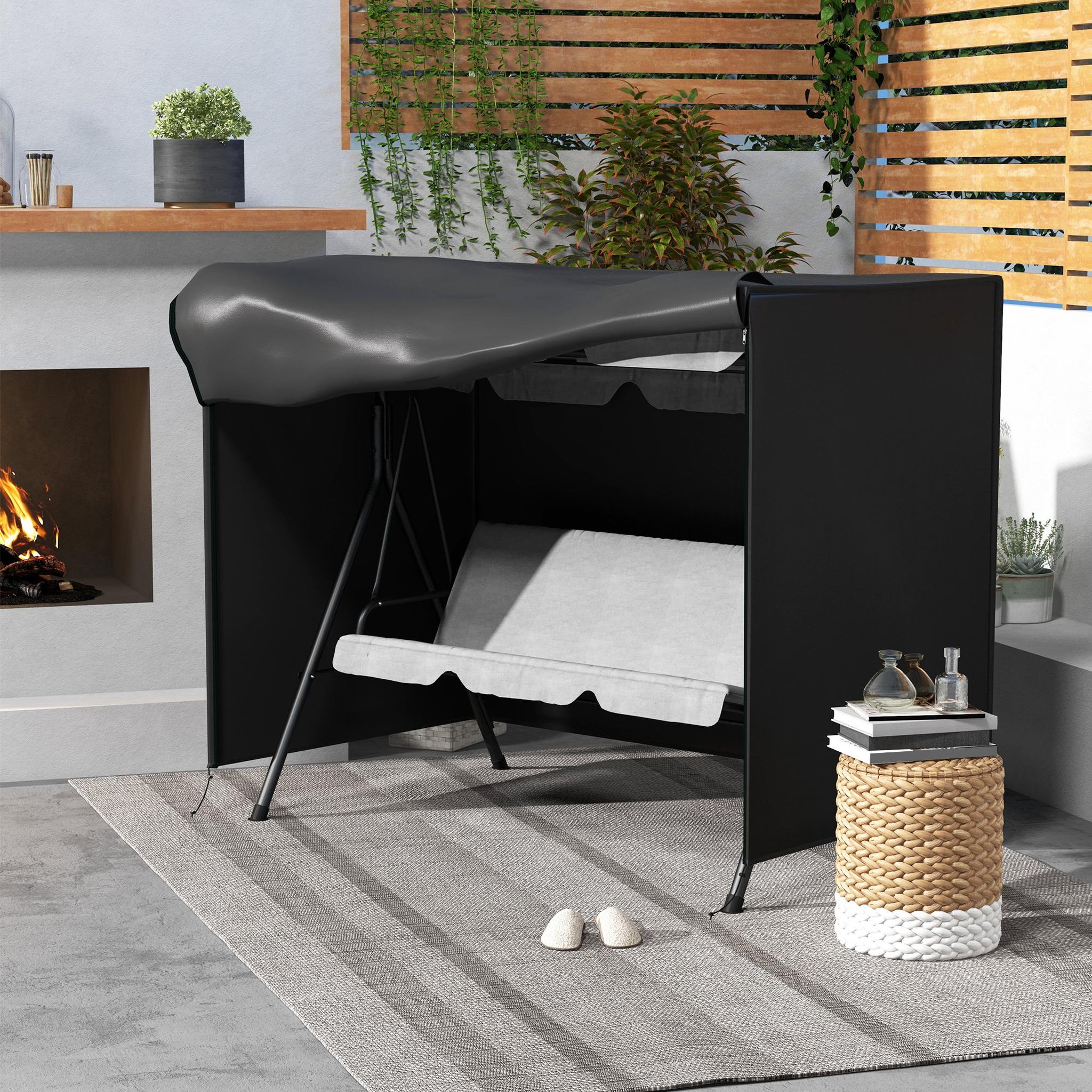 Voir la diapositive 4 : OUTSUNNY Housse de protection balancelle de jardin 3 places bâche étanche dim. 2,05l x 1,24l x 1,64h m polyester pvc haute densité noir