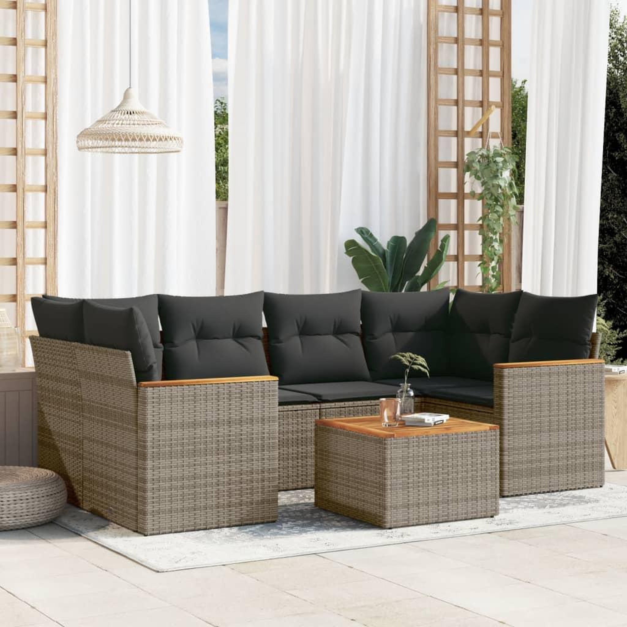 VIDAXL Salon de jardin avec coussins 7 pcs gris resine tressee