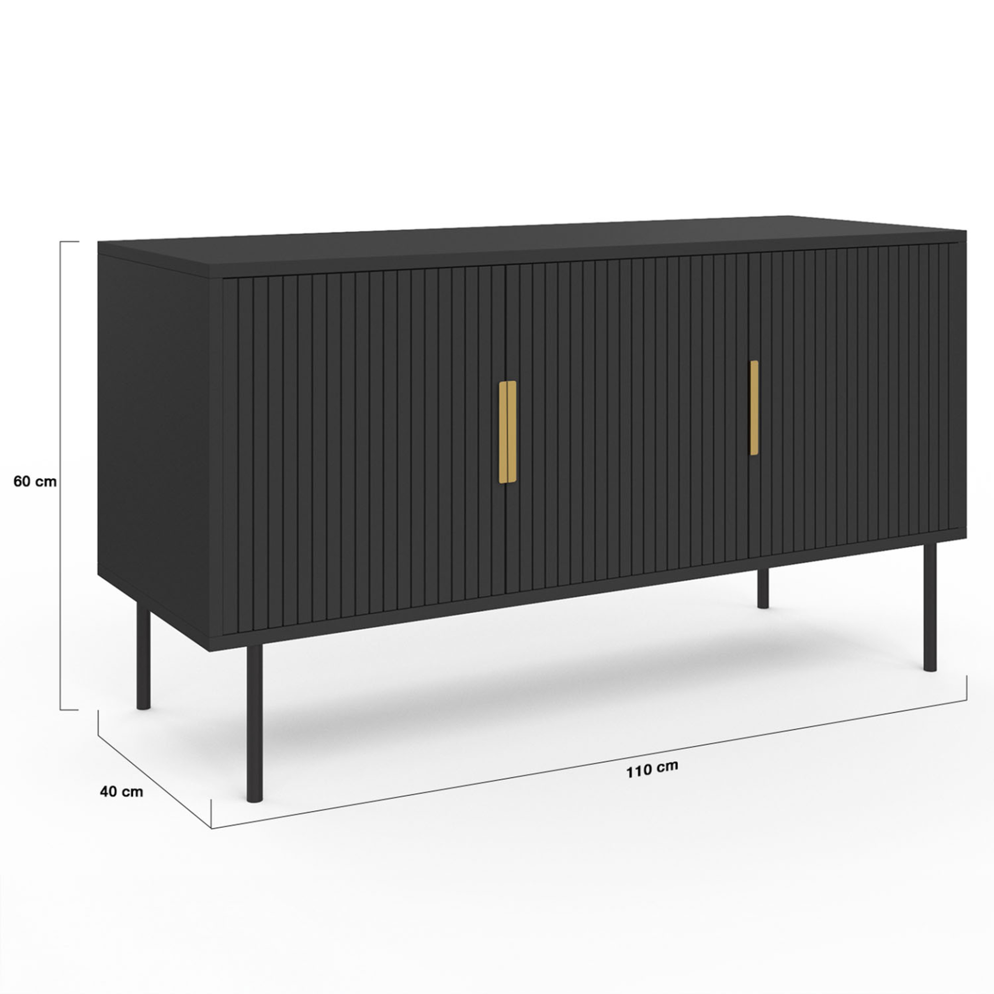 Voir la diapositive 5 : ID MARKET Buffet 110 cm MARCEL noir 3 portes effet lattes
