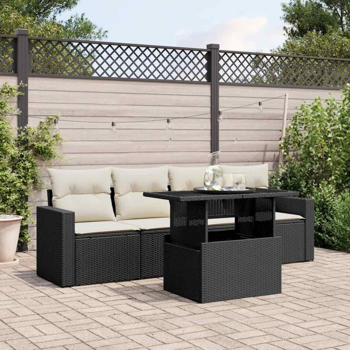 VIDAXL Salon de jardin 5 pcs avec coussins noir resine tressee