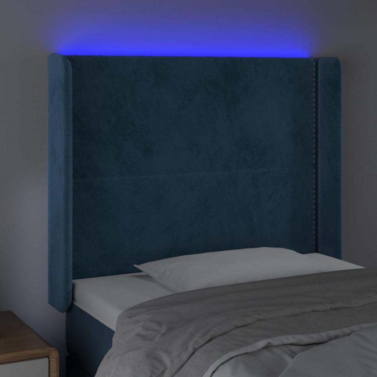 VIDAXL Tete de lit a LED Bleu fonce 103x16x118/128 cm Velours