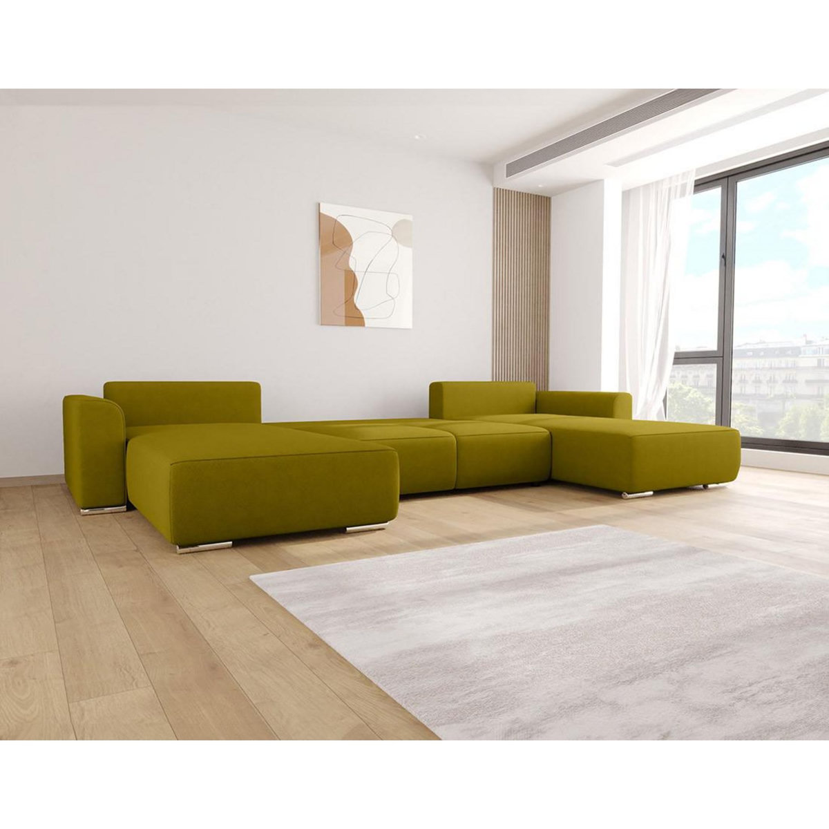 BEST MOBILIER Gabriel - canapé panoramique en u 7 places convertible avec coffre en tissu texturé