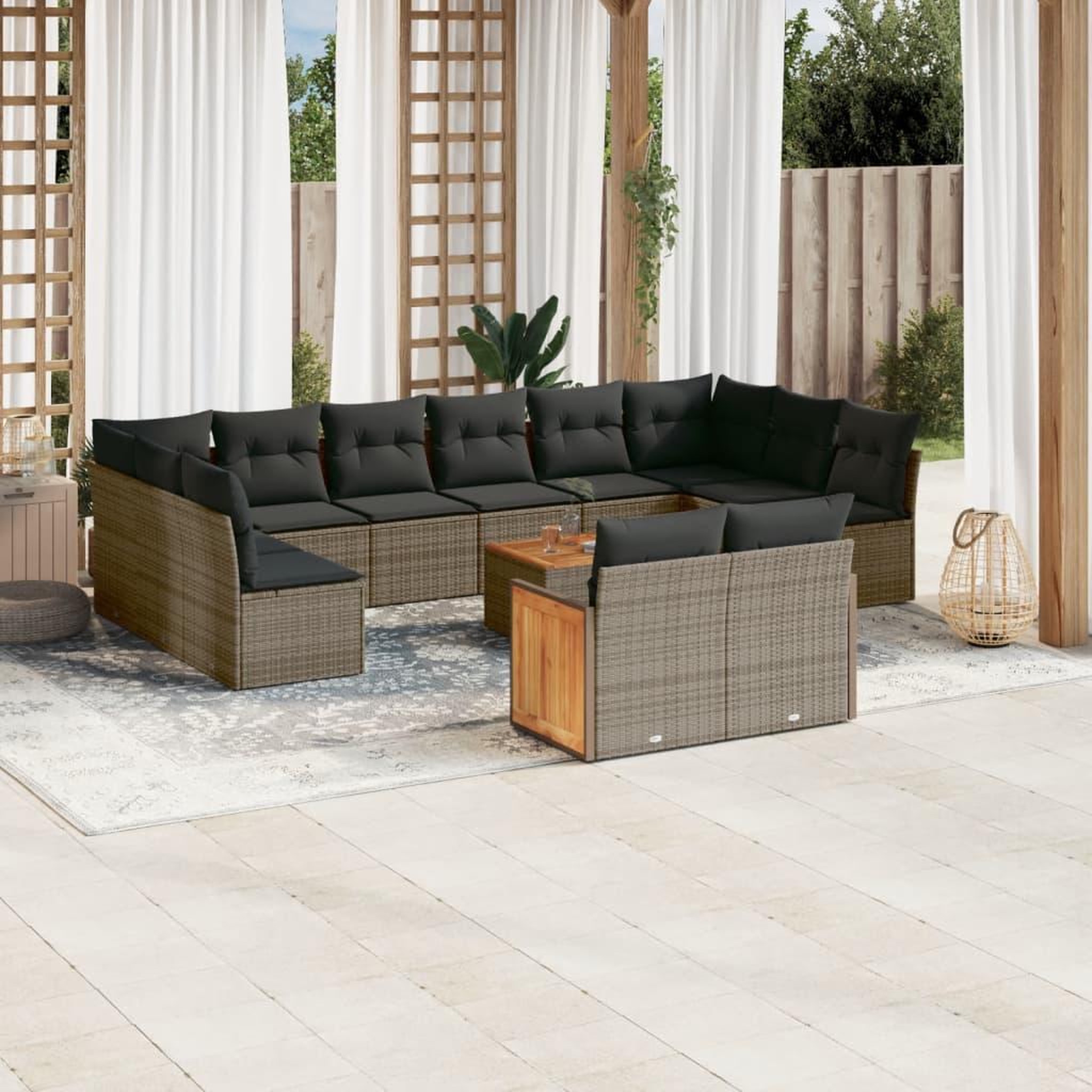 VIDAXL Salon de jardin avec coussins 13 pcs gris resine tressee
