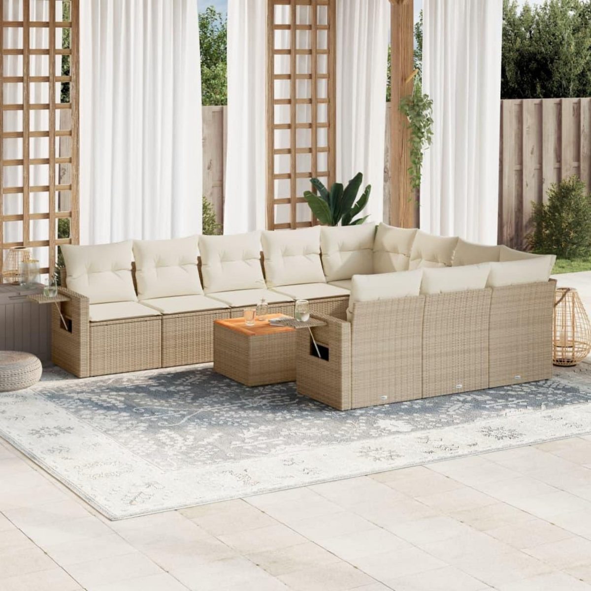 VIDAXL Salon de jardin 11 pcs avec coussins beige resine tressee