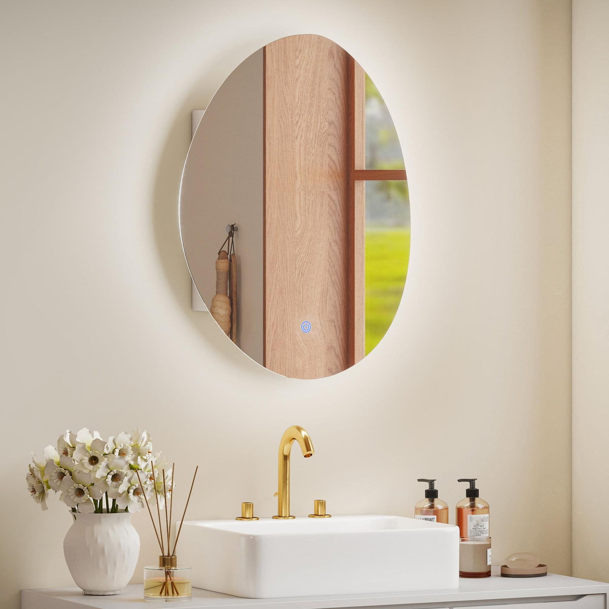 HOMCOM Armoire miroir organique LED réglable salle de bain 2 étagères