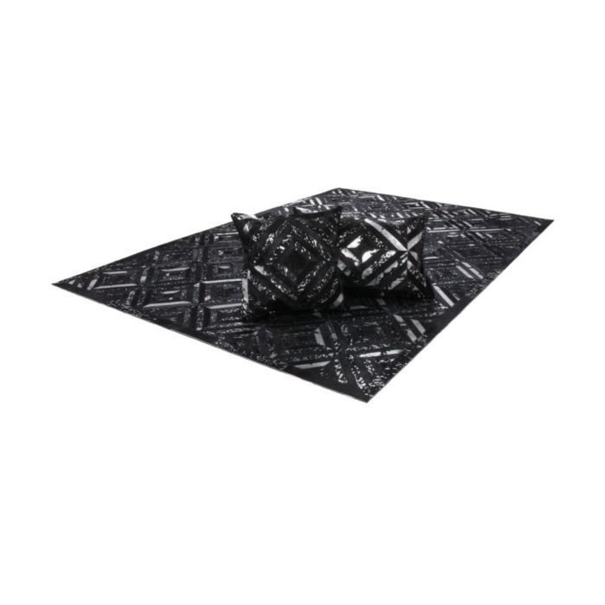 Paris Prix Tapis en Cuir Fait Main  Spark  Noir & Argent