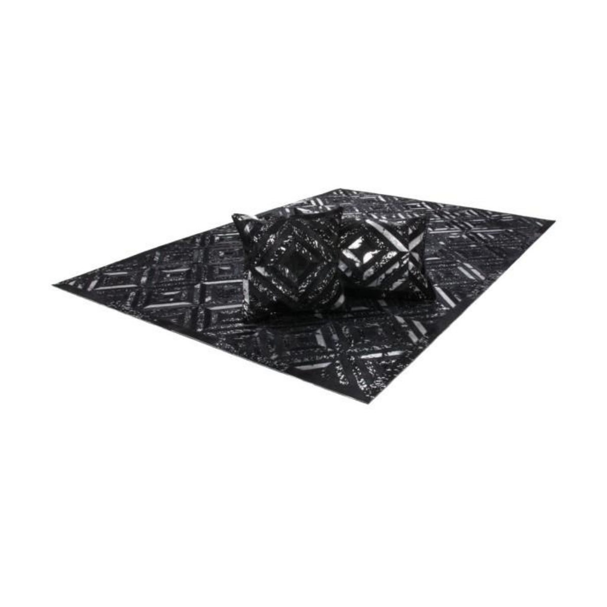 Paris Prix Tapis en Cuir Fait Main  Spark  Noir & Argent