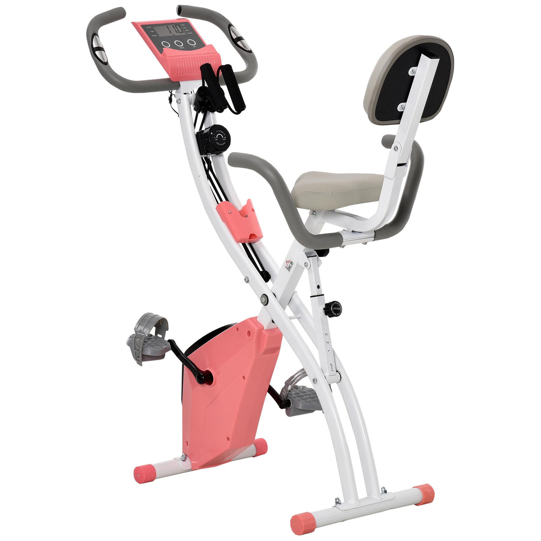 Voir la diapositive 1 : HOMCOM Vélo d'appartement pliant 8 niveaux de résistance magnétique dossier selle réglable poignées ergonomiques écran LCD multifonction suspensions support tablette acier