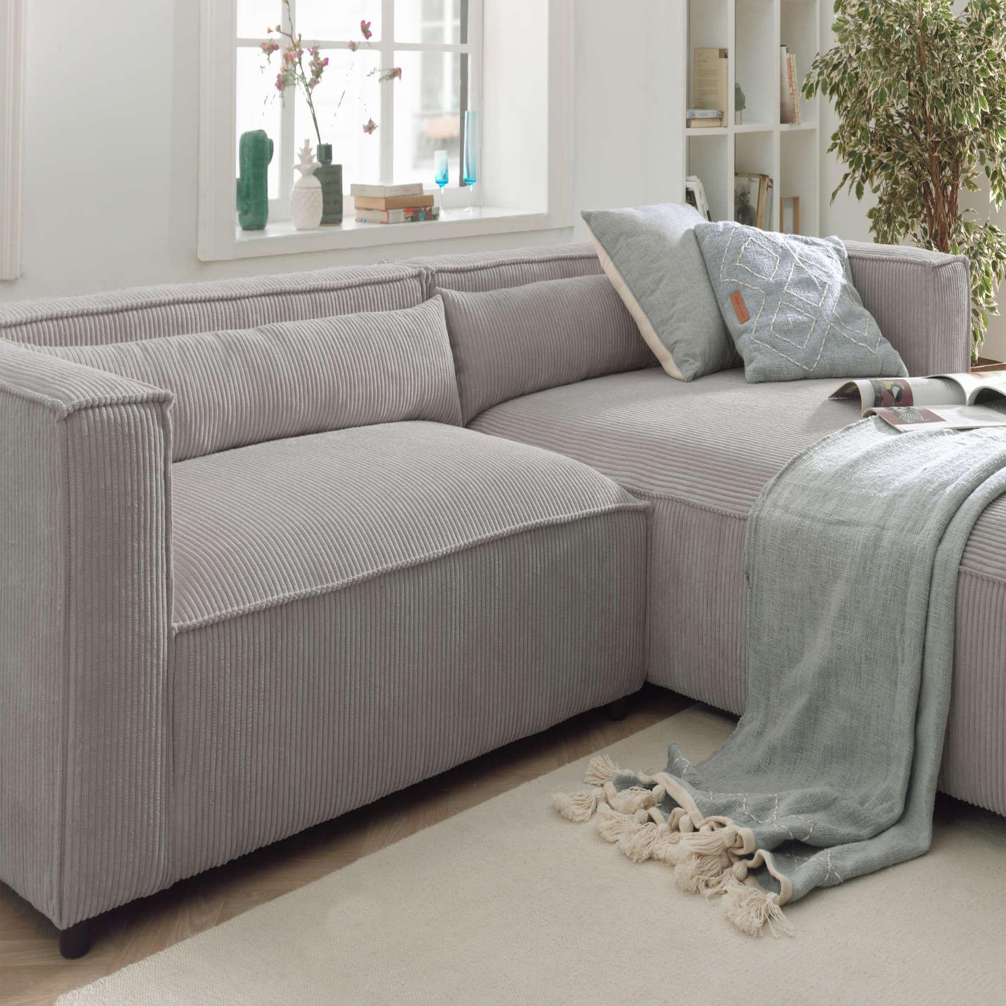 Voir la diapositive 4 : BEST MOBILIER Ela - canapé d'angle droit 4 places - en velours côtelé - style contemporain