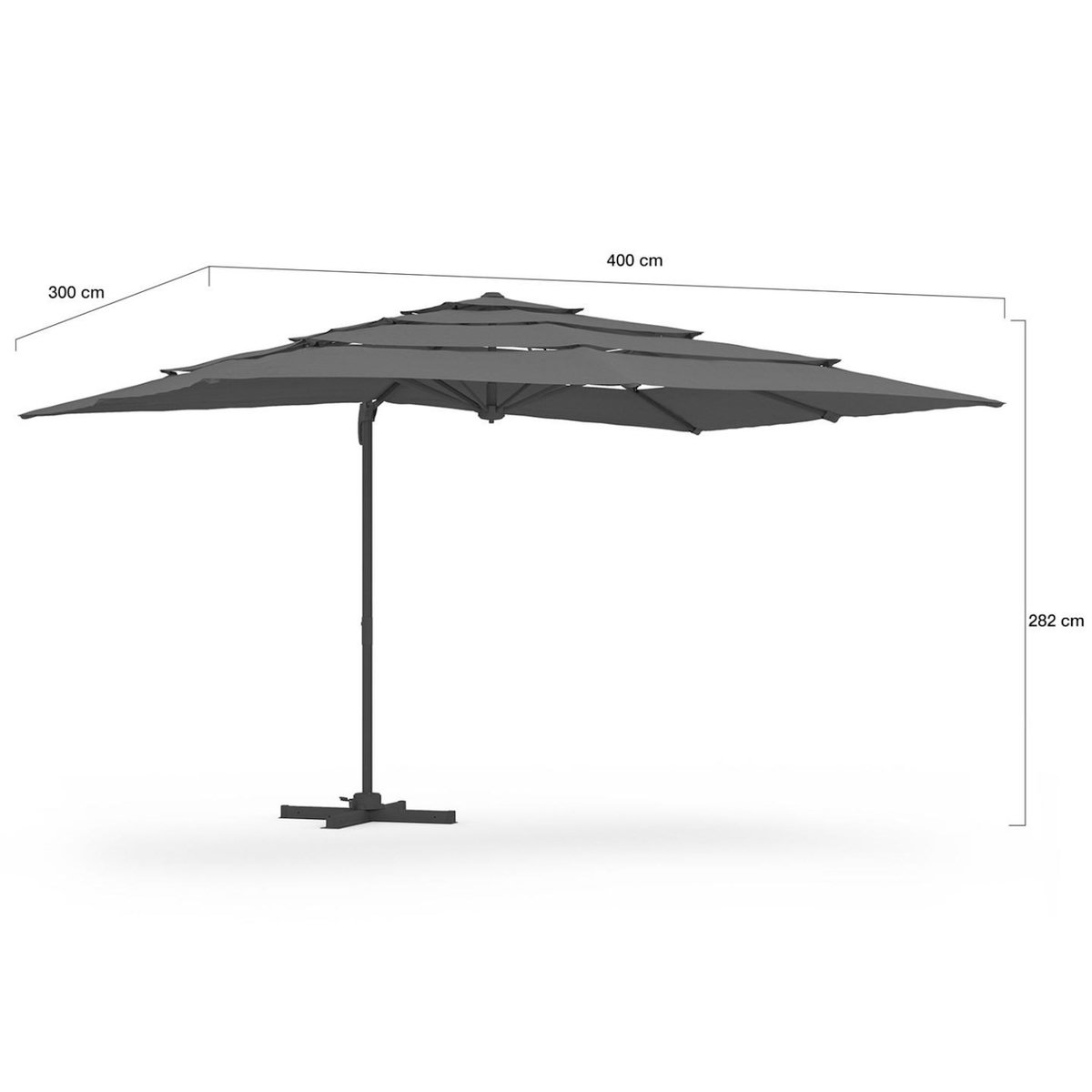 ID MARKET Parasol déporté inclinable rotatif 360 CALVI multi toile grand vent gris 3x4 M avec housse