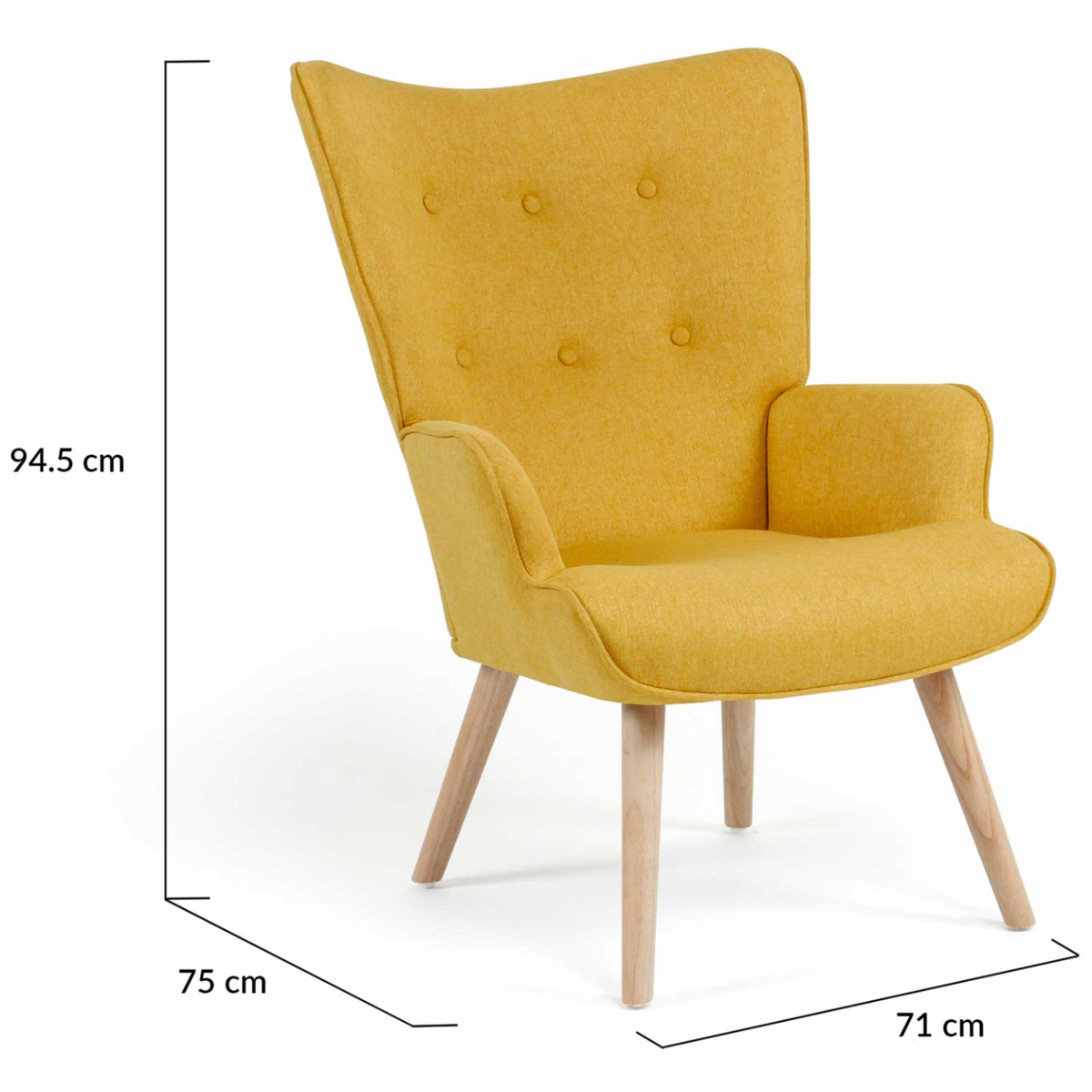 ID MARKET Fauteuil scandinave IVAR en tissu jaune