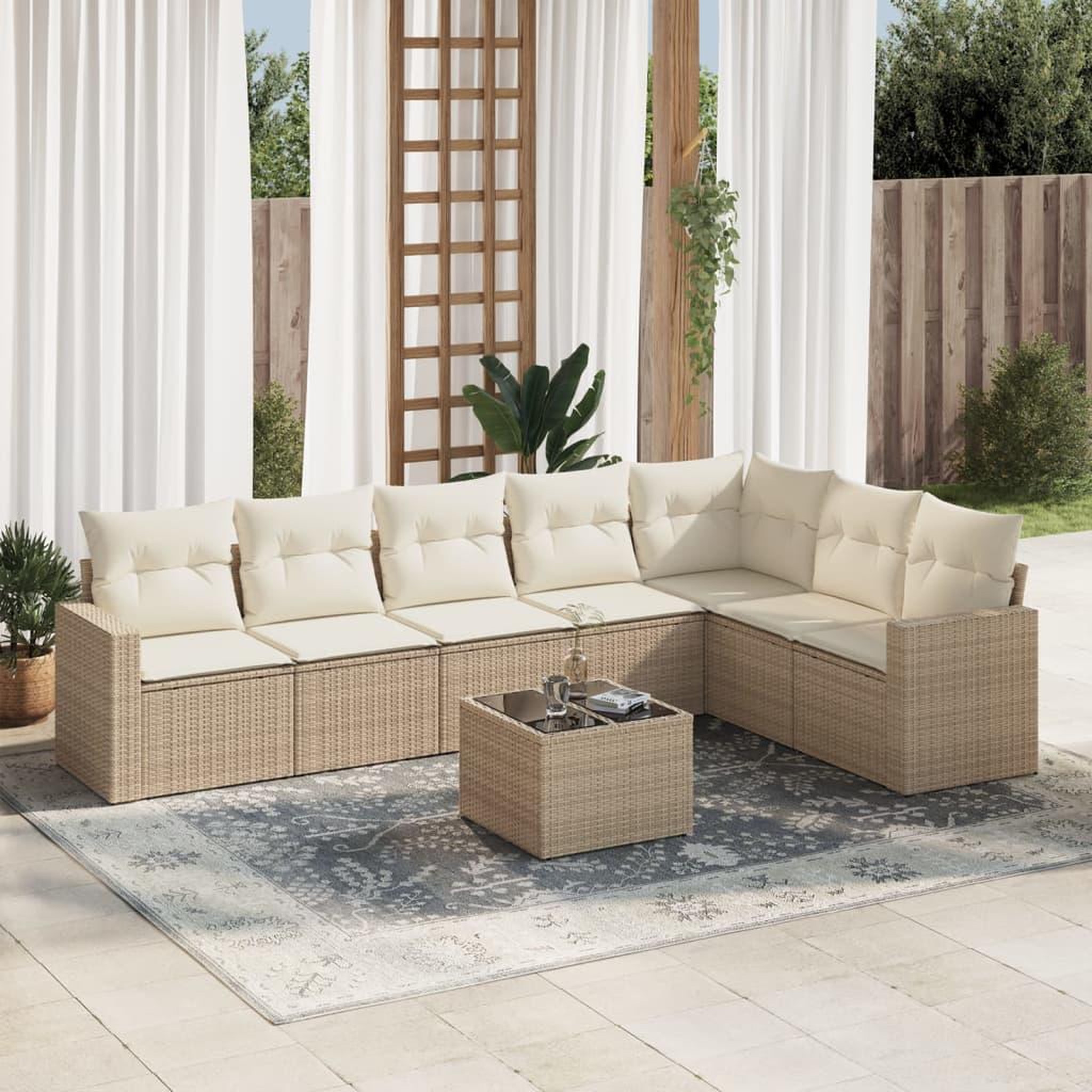 VIDAXL Salon de jardin avec coussins 8 pcs beige resine tressee