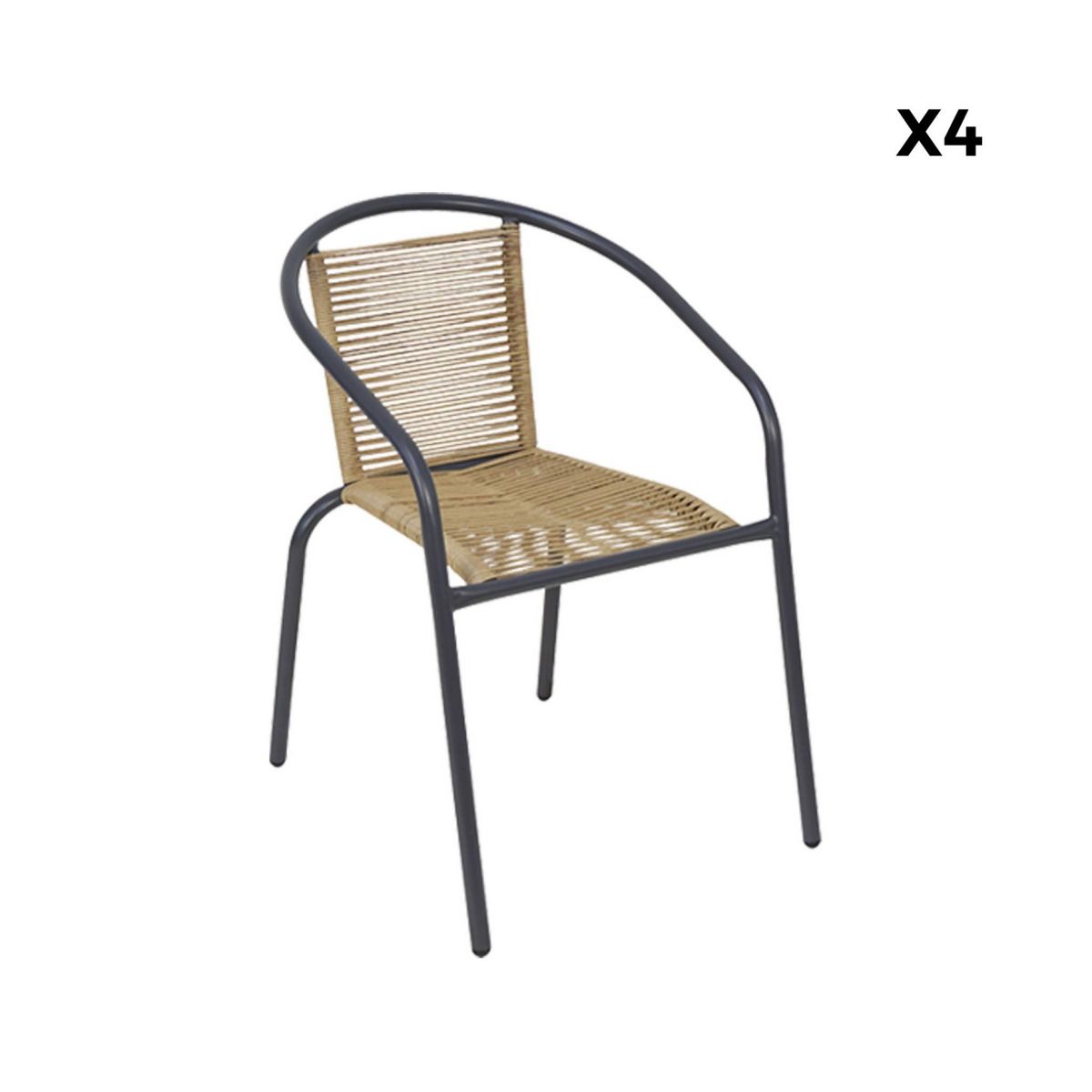 SWEEEK Fauteuils de jardin structure métallique anthracite et résine couleur naturelle. traitement antirouille. lot de 4 TONALA