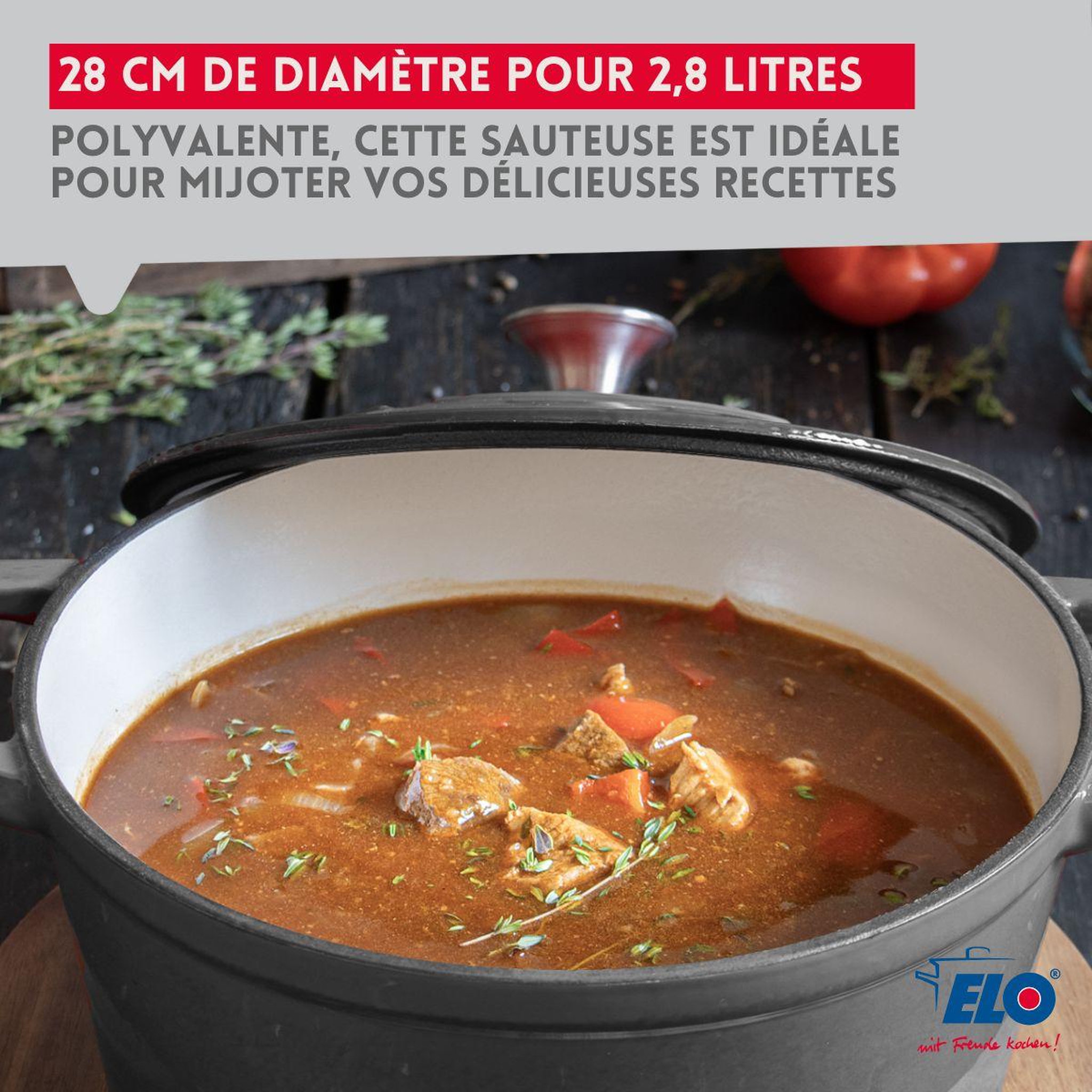 Voir la diapositive 5 : ELO Cocotte en fonte émaillée basse gris classique 28 cm 2,8 L Elo