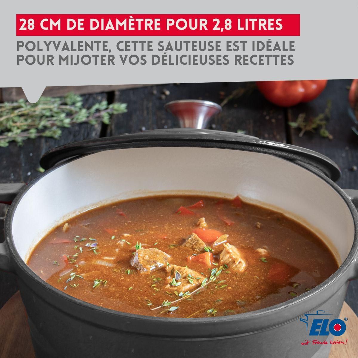 ELO Cocotte en fonte émaillée basse gris classique 28 cm 2,8 L Elo