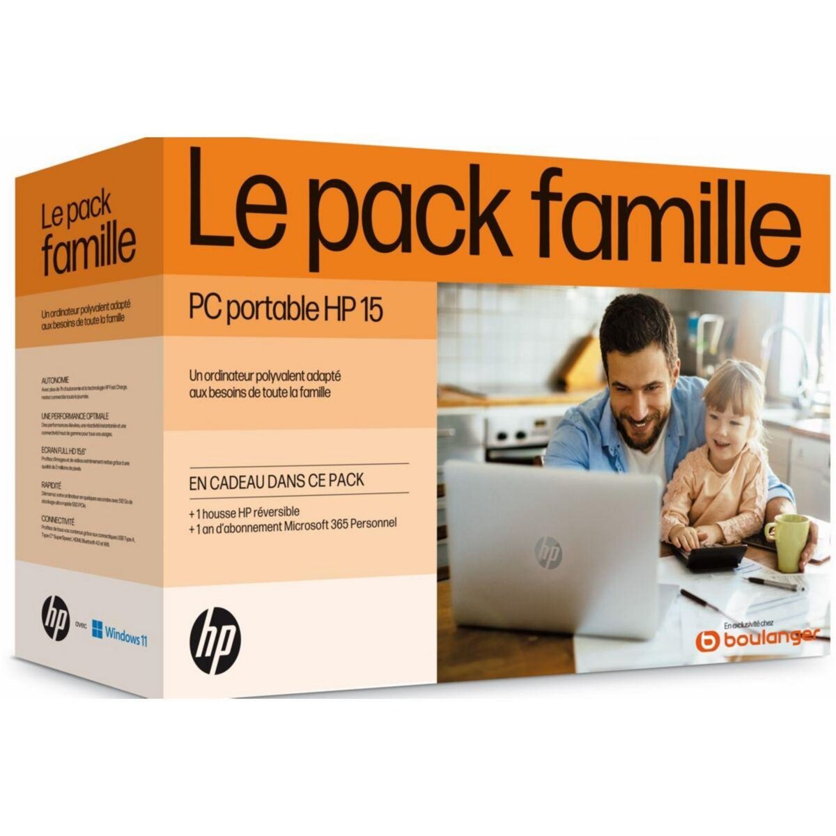 HP Ordinateur portable Pack famille 15 + housse + Microsoft 365