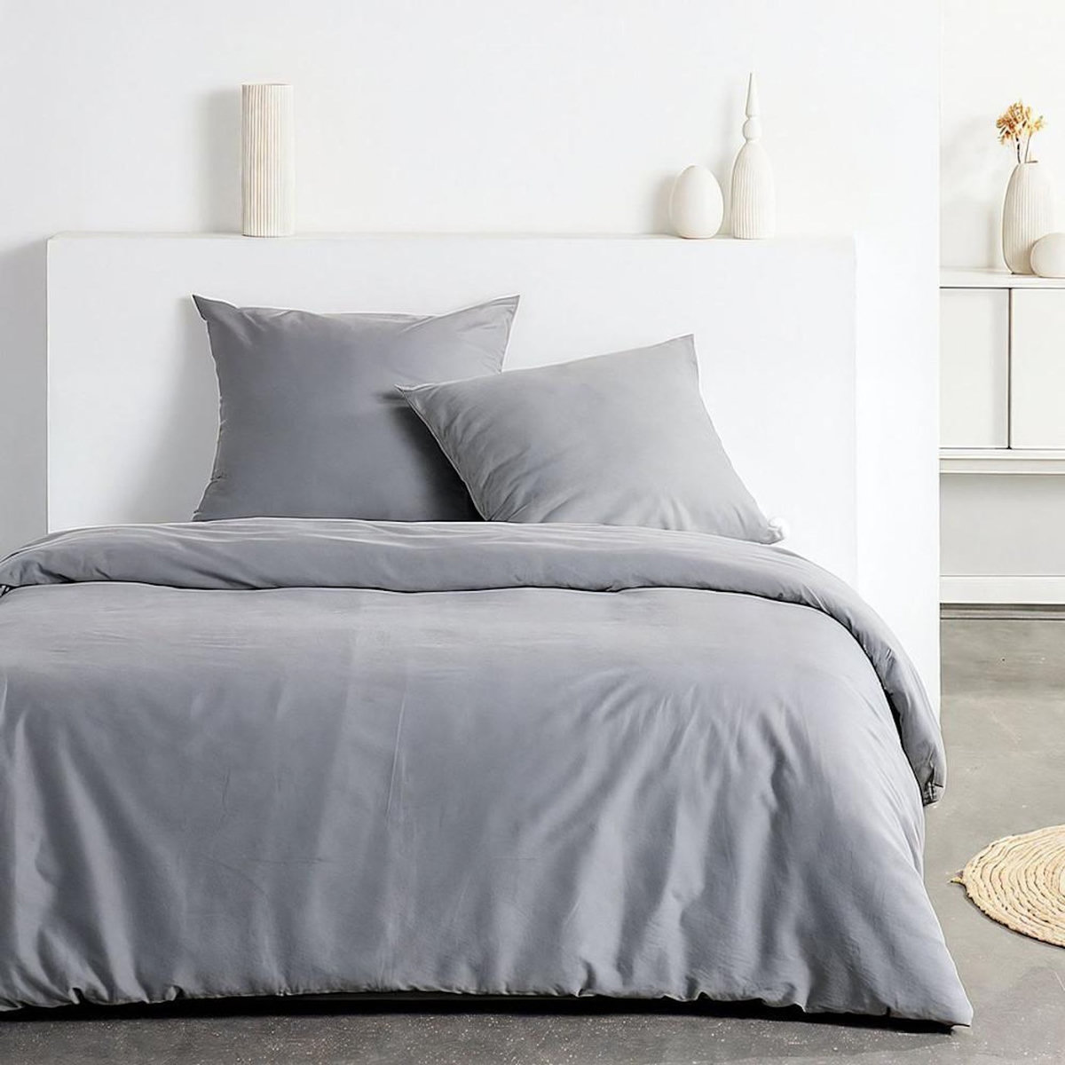 Today Parure de lit - TODAY - Essential - 2 personnes - 220 x 240 cm - Effet lavé gris