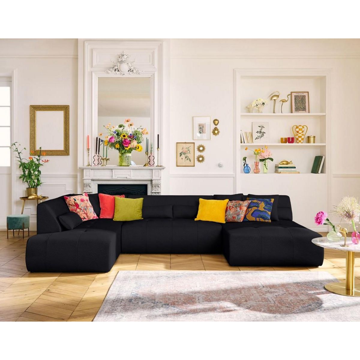 LISA DESIGN Onyx - canapé panoramique d'angle gauche - 7 places - en tissu mailles 3d