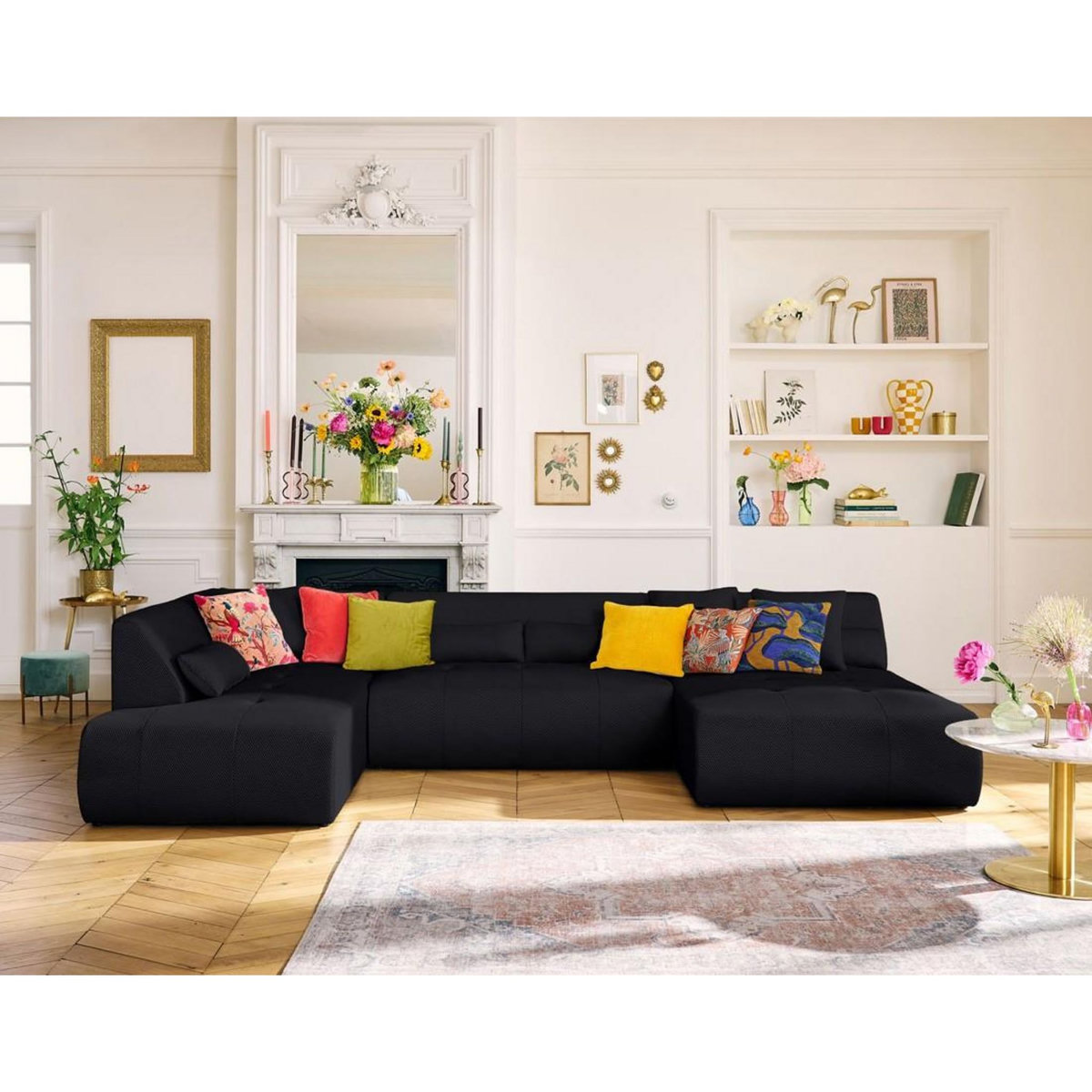 LISA DESIGN Onyx - canapé panoramique d'angle gauche - 7 places - en tissu mailles 3d